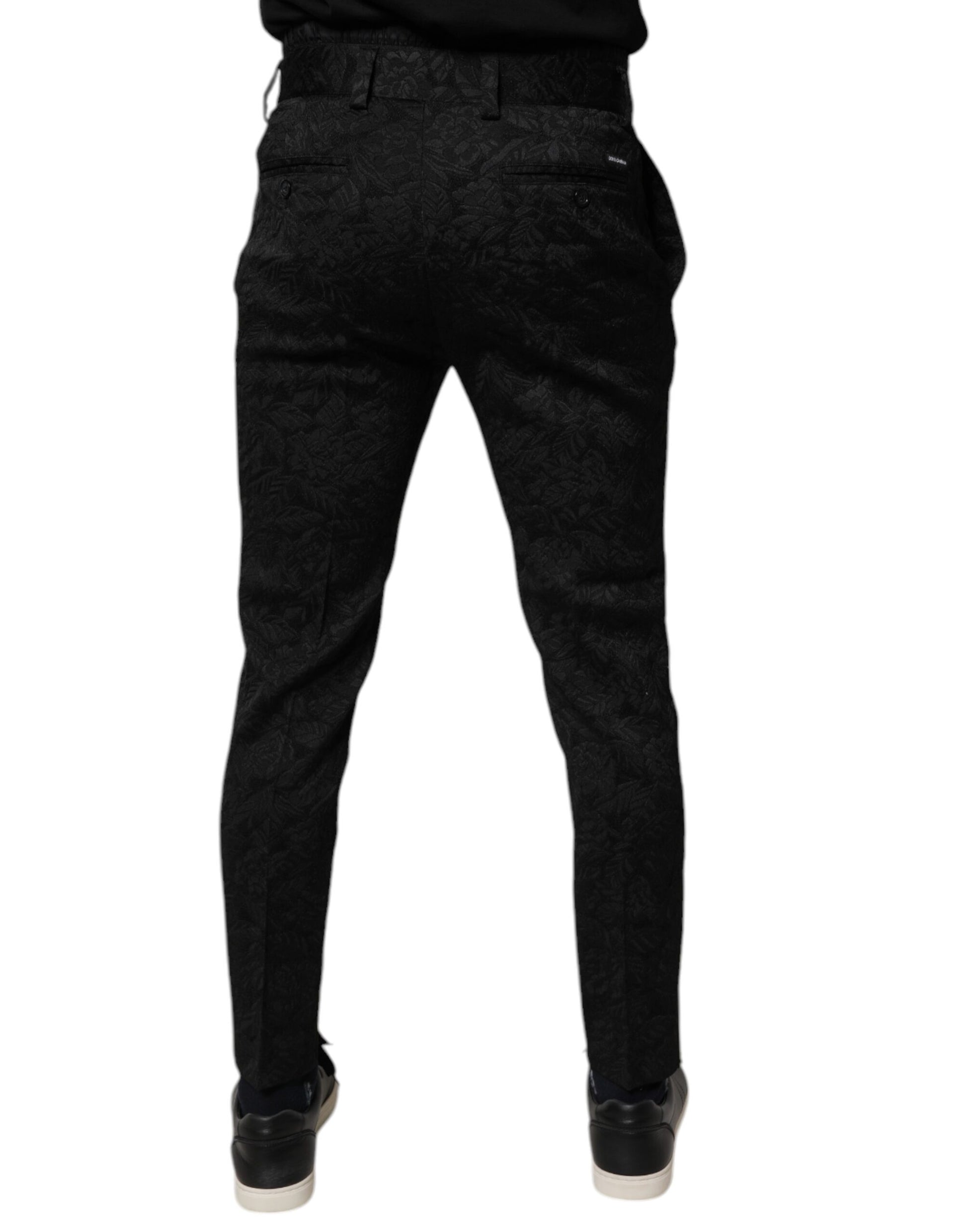 Dolce & Gabbana Black Brocade Polyester Skinny Dress Pants Dolce & Gabbana