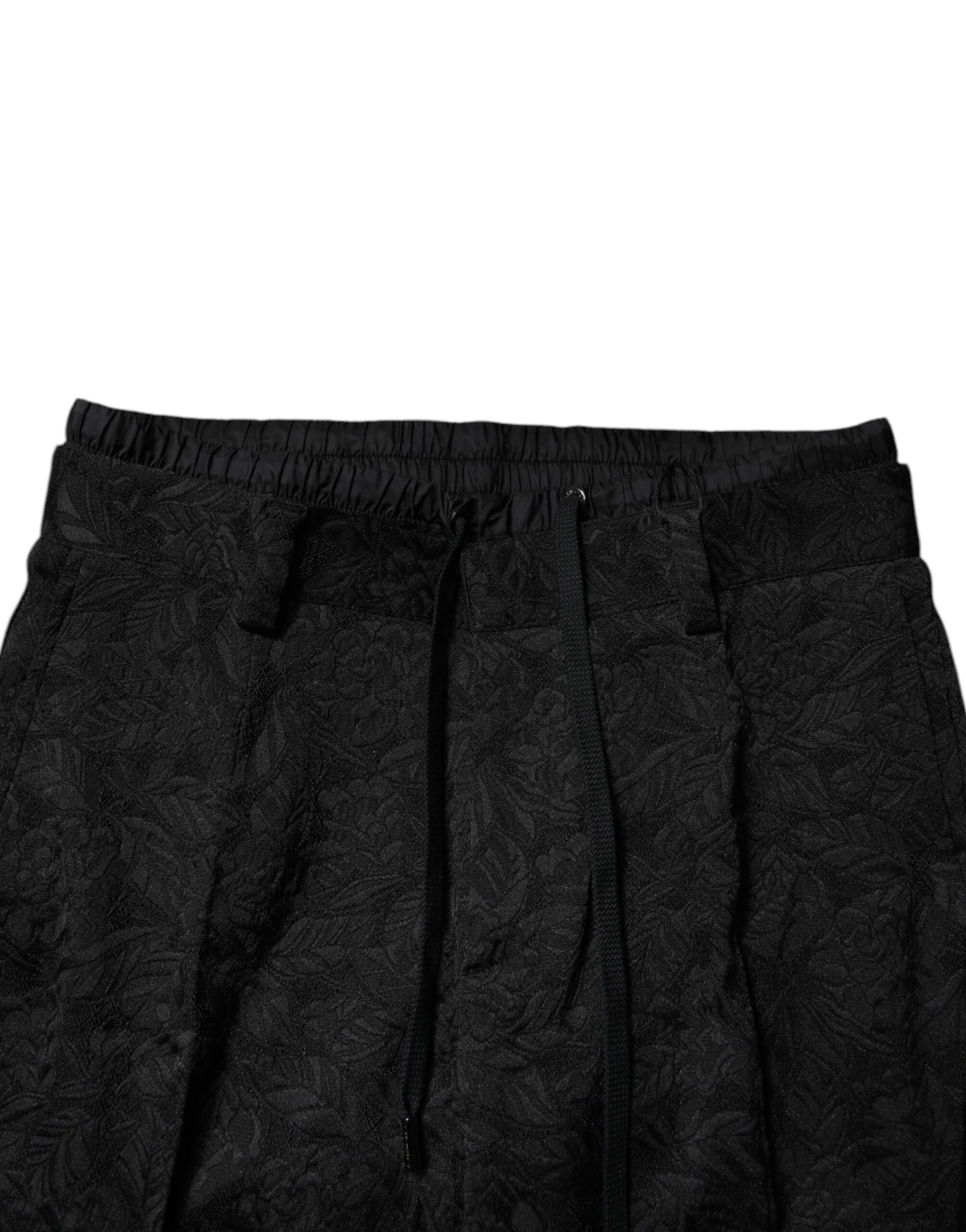 Dolce & Gabbana Black Brocade Polyester Skinny Dress Pants Dolce & Gabbana