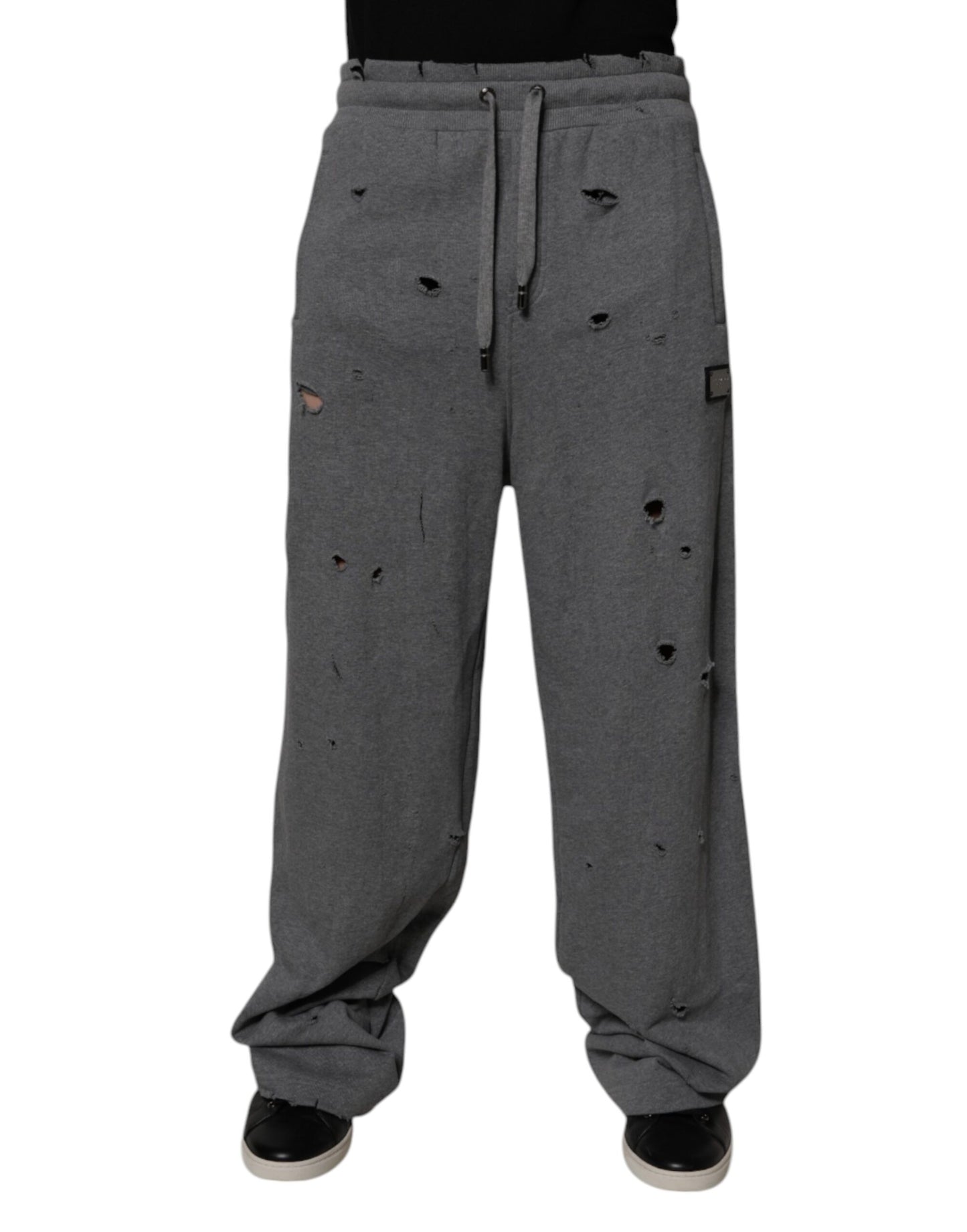 Dolce & Gabbana Gray Cotton RipStyle Straight Sweatpants Pants Dolce & Gabbana