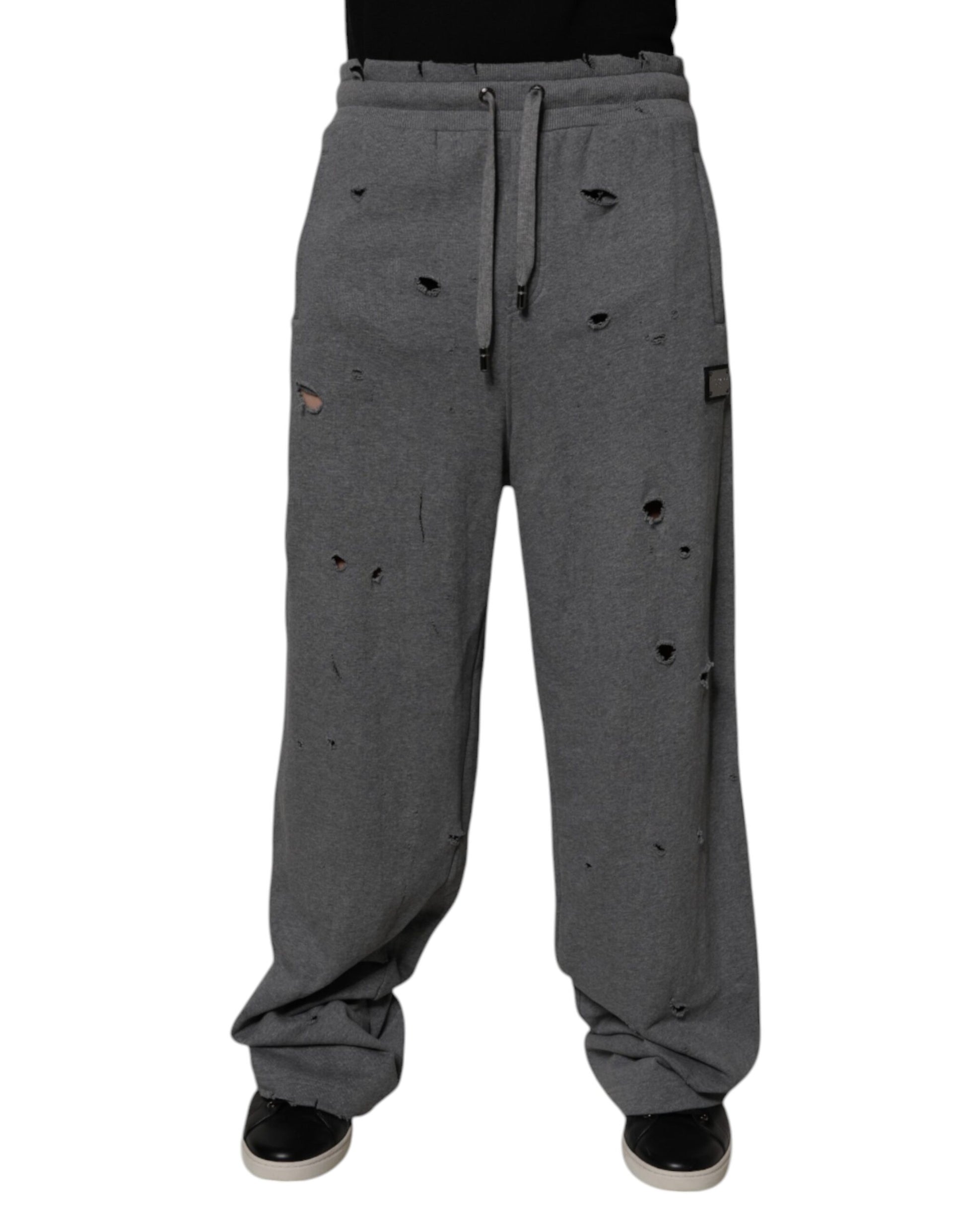 Dolce & Gabbana Gray Cotton RipStyle Straight Sweatpants Pants Dolce & Gabbana