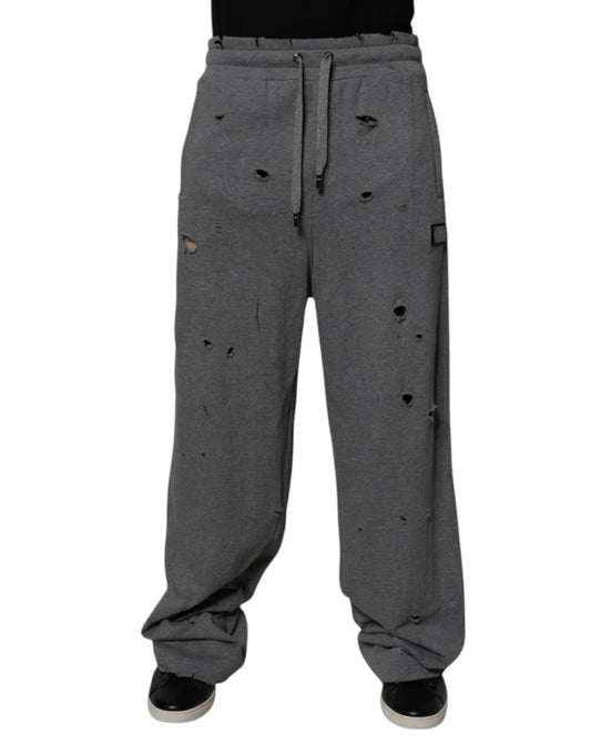 Dolce & Gabbana Gray Cotton RipStyle Straight Sweatpants Pants Dolce & Gabbana