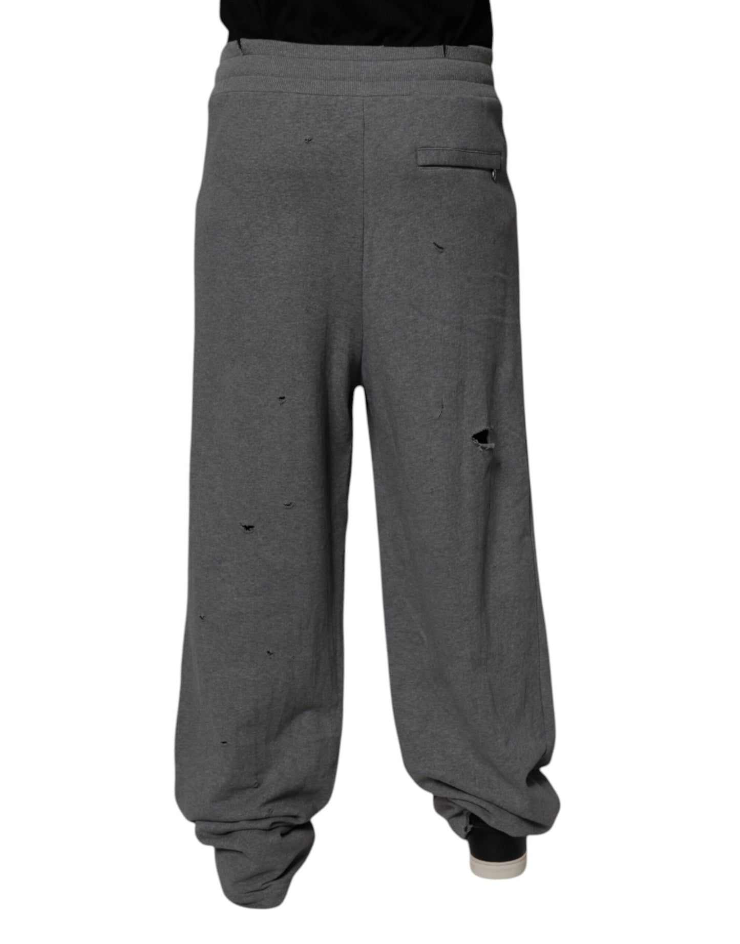 Dolce & Gabbana Gray Cotton RipStyle Straight Sweatpants Pants Dolce & Gabbana
