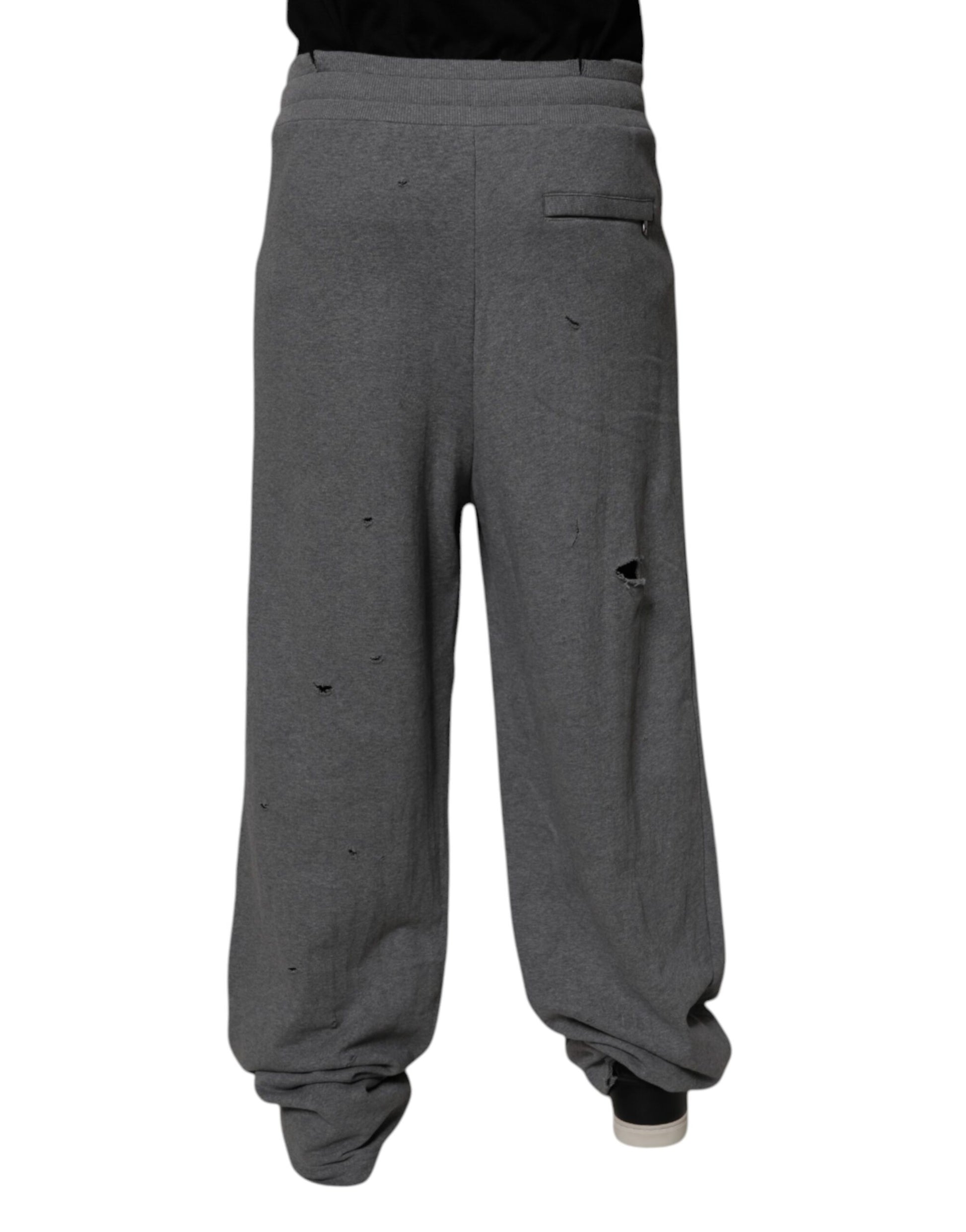 Dolce & Gabbana Gray Cotton RipStyle Straight Sweatpants Pants Dolce & Gabbana