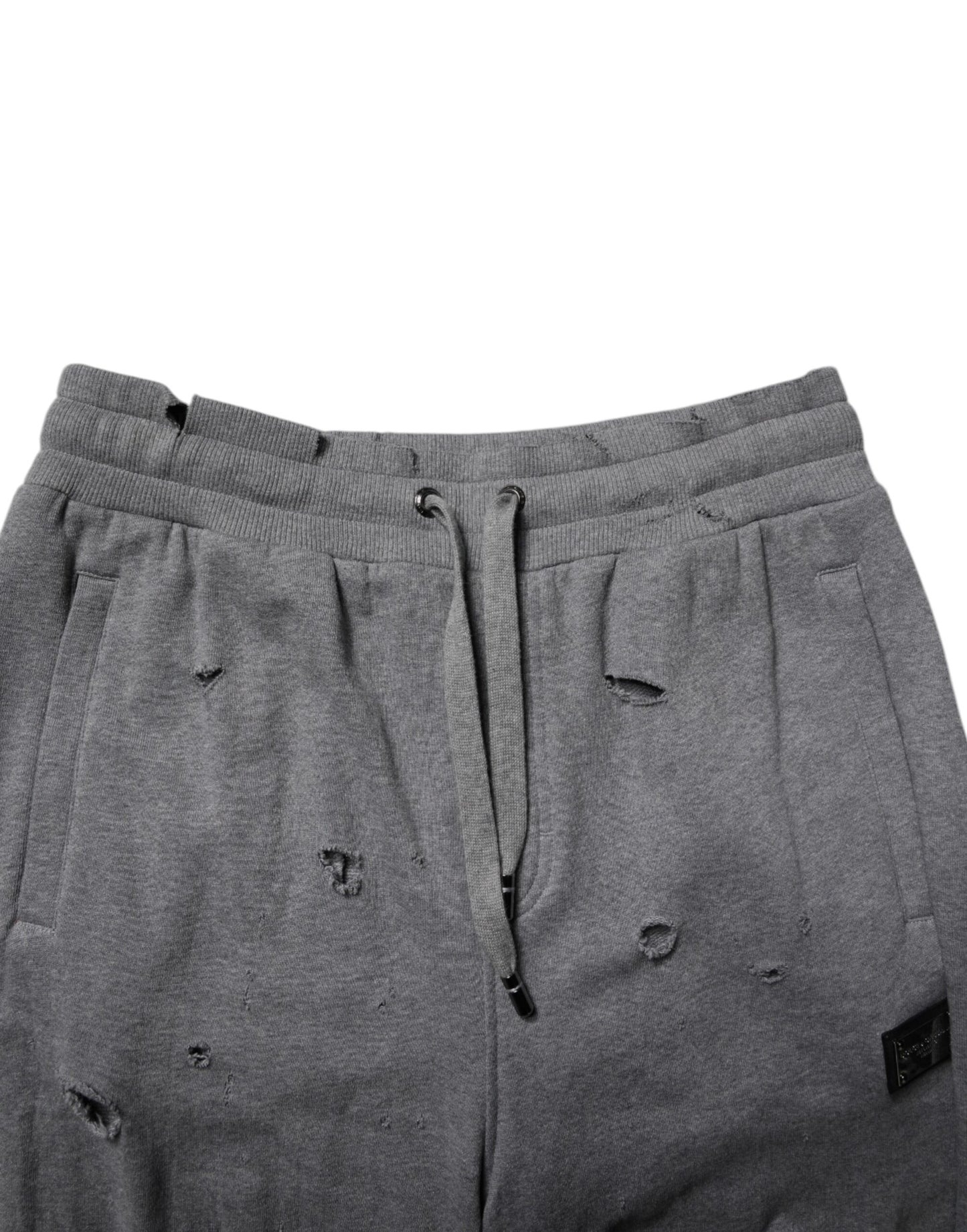 Dolce & Gabbana Gray Cotton RipStyle Straight Sweatpants Pants Dolce & Gabbana