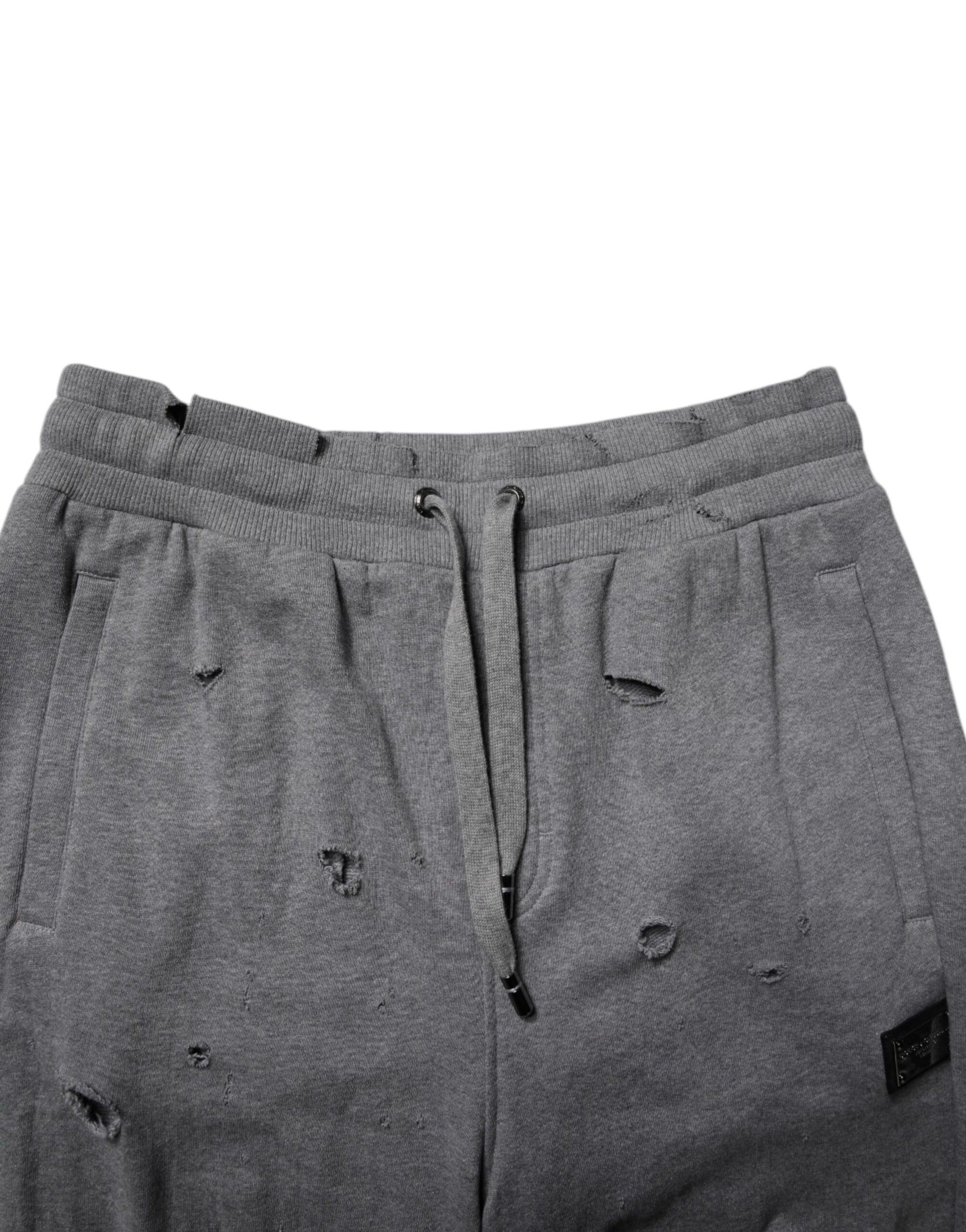 Dolce & Gabbana Gray Cotton RipStyle Straight Sweatpants Pants Dolce & Gabbana