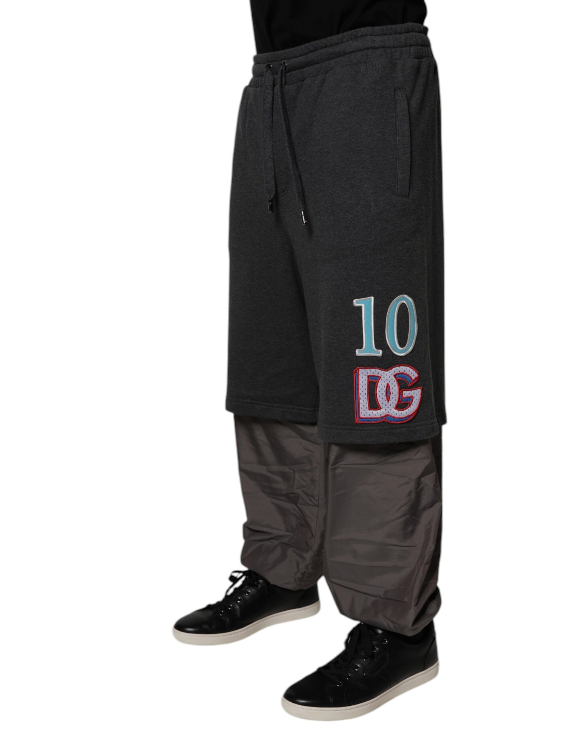 Dolce & Gabbana Dark Gray Cotton Layered Straight Sweatpants Pants Dolce & Gabbana