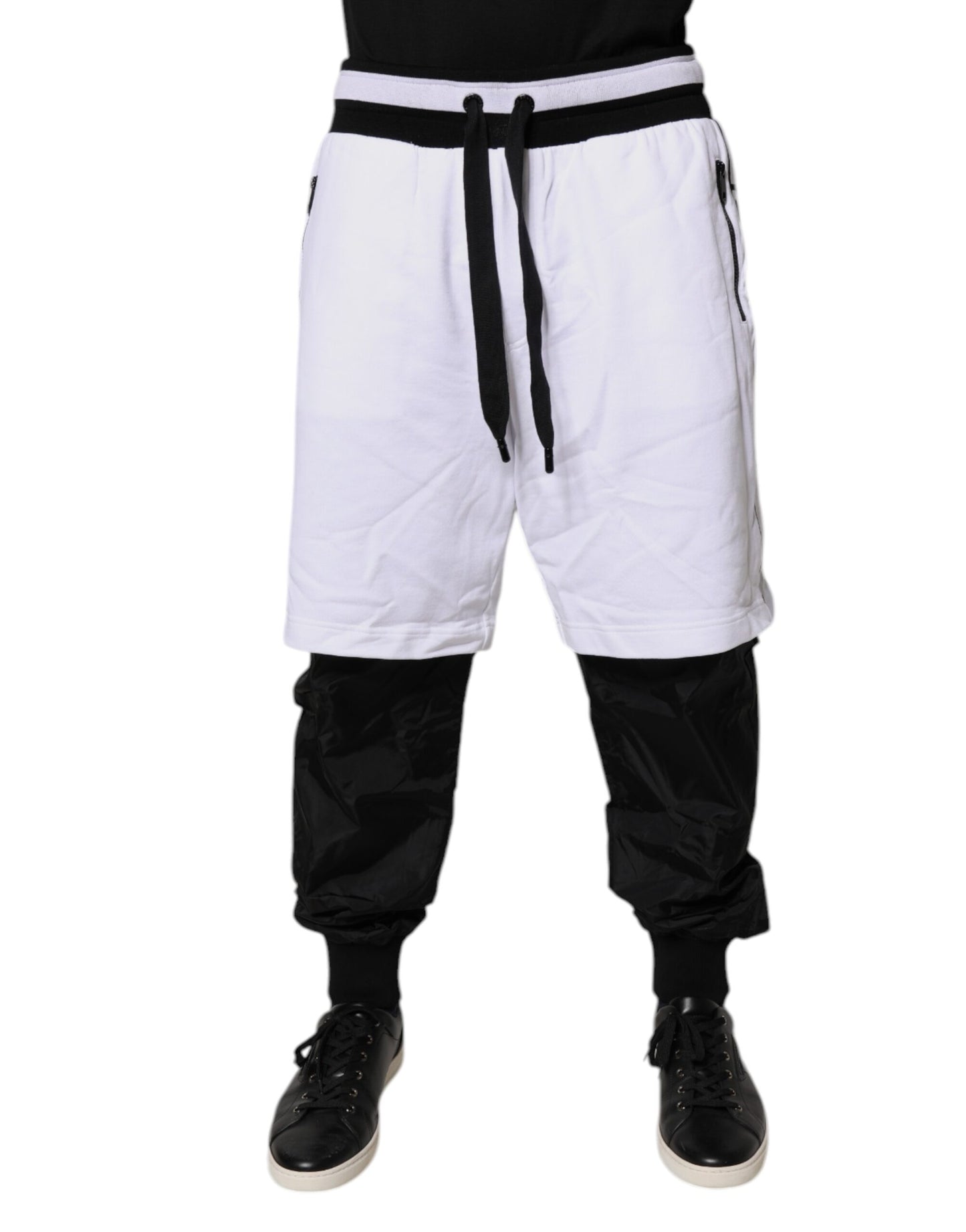 Dolce & Gabbana Black White Cotton Layered Sweatpants Pants Dolce & Gabbana