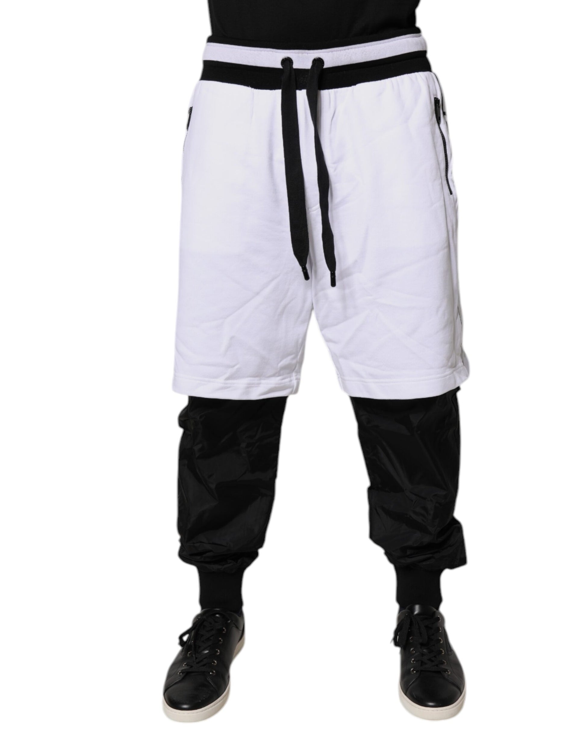 Dolce & Gabbana Black White Cotton Layered Sweatpants Pants Dolce & Gabbana