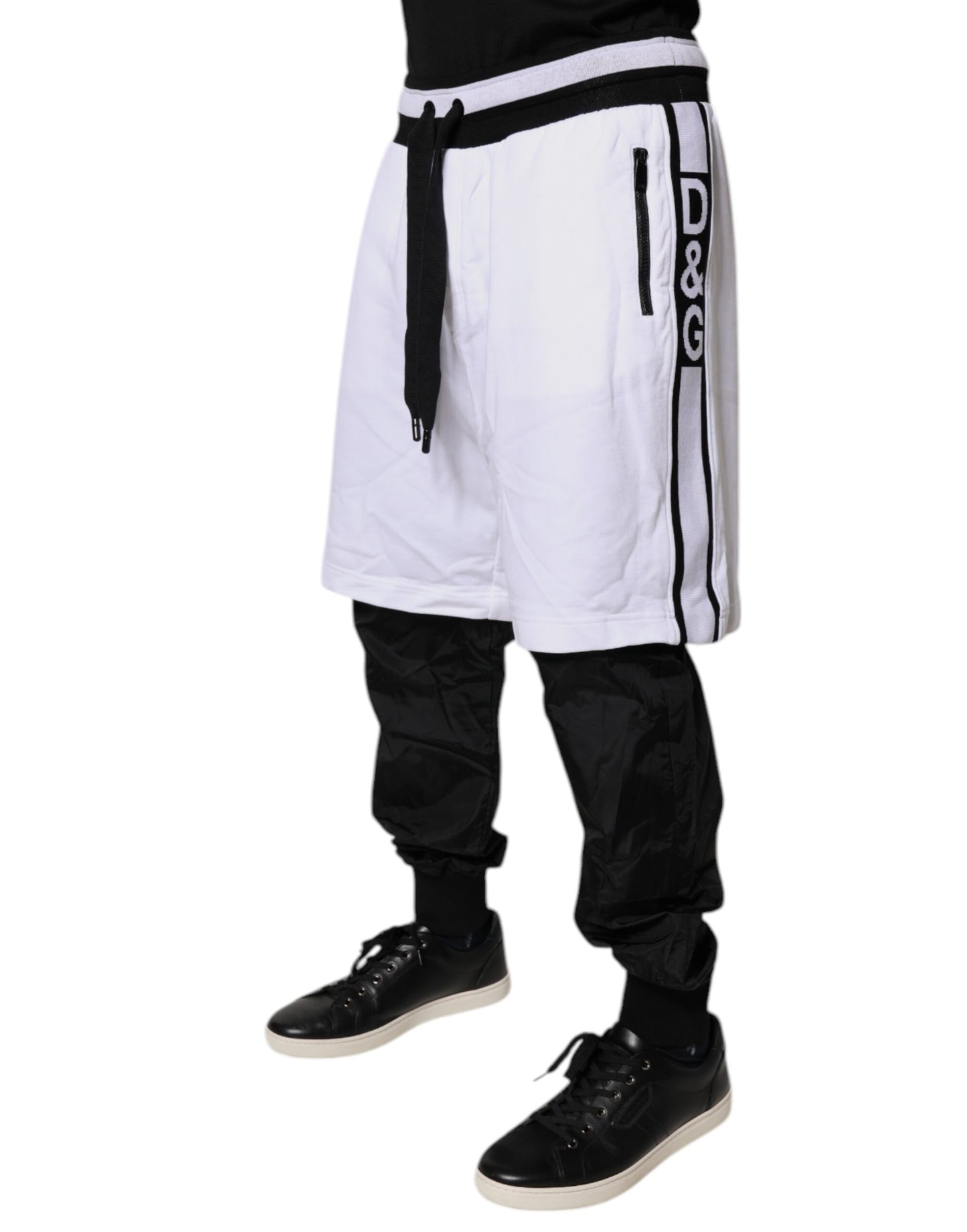 Dolce & Gabbana Black White Cotton Layered Sweatpants Pants Dolce & Gabbana