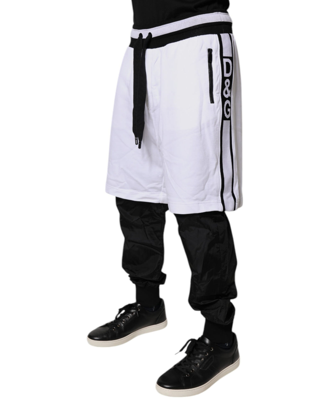 Dolce & Gabbana Black White Cotton Layered Sweatpants Pants - Eljoys Fashion 