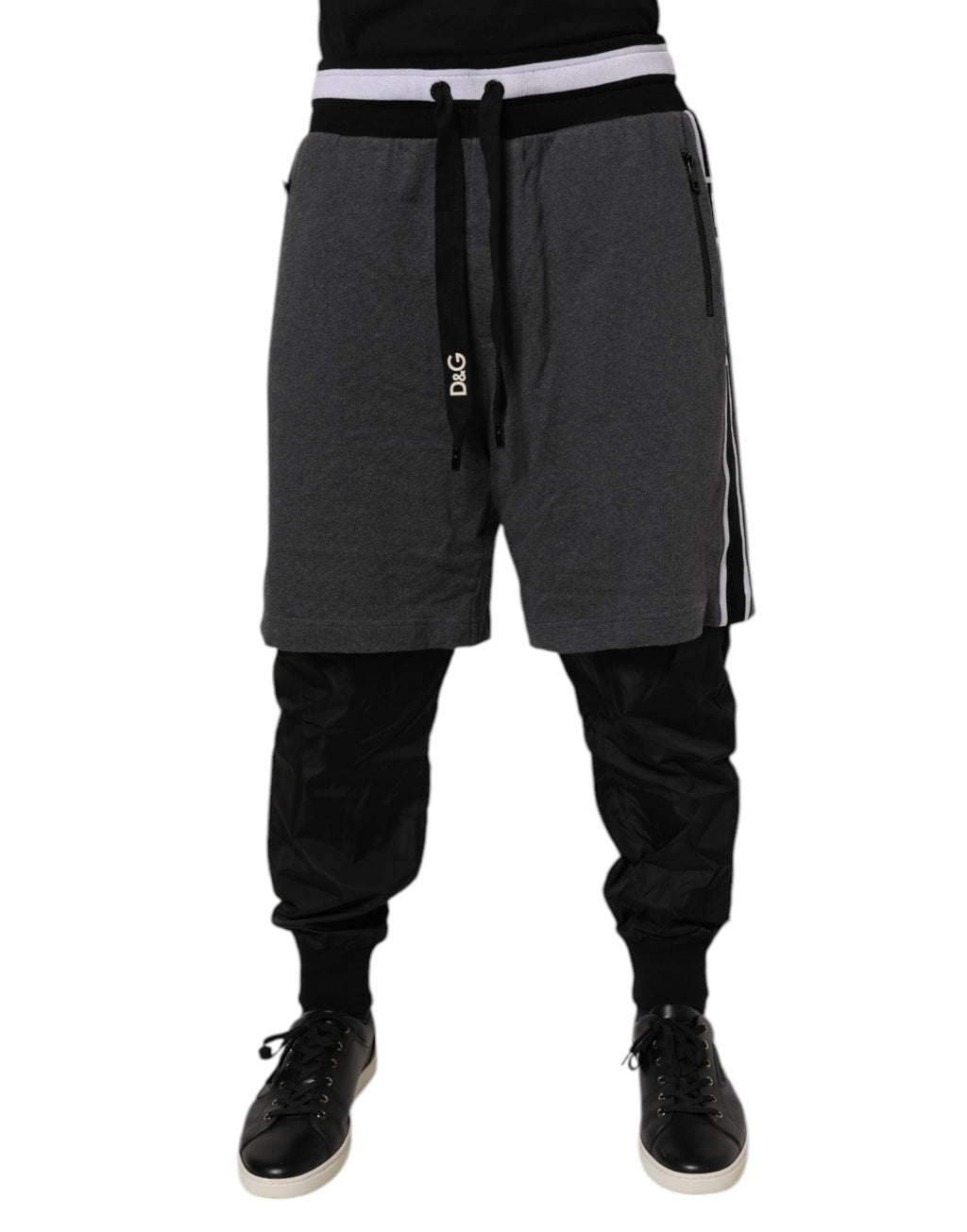 Dolce & Gabbana Black Gray Cotton Layered Men Sweatpants Pants - Eljoys Fashion 