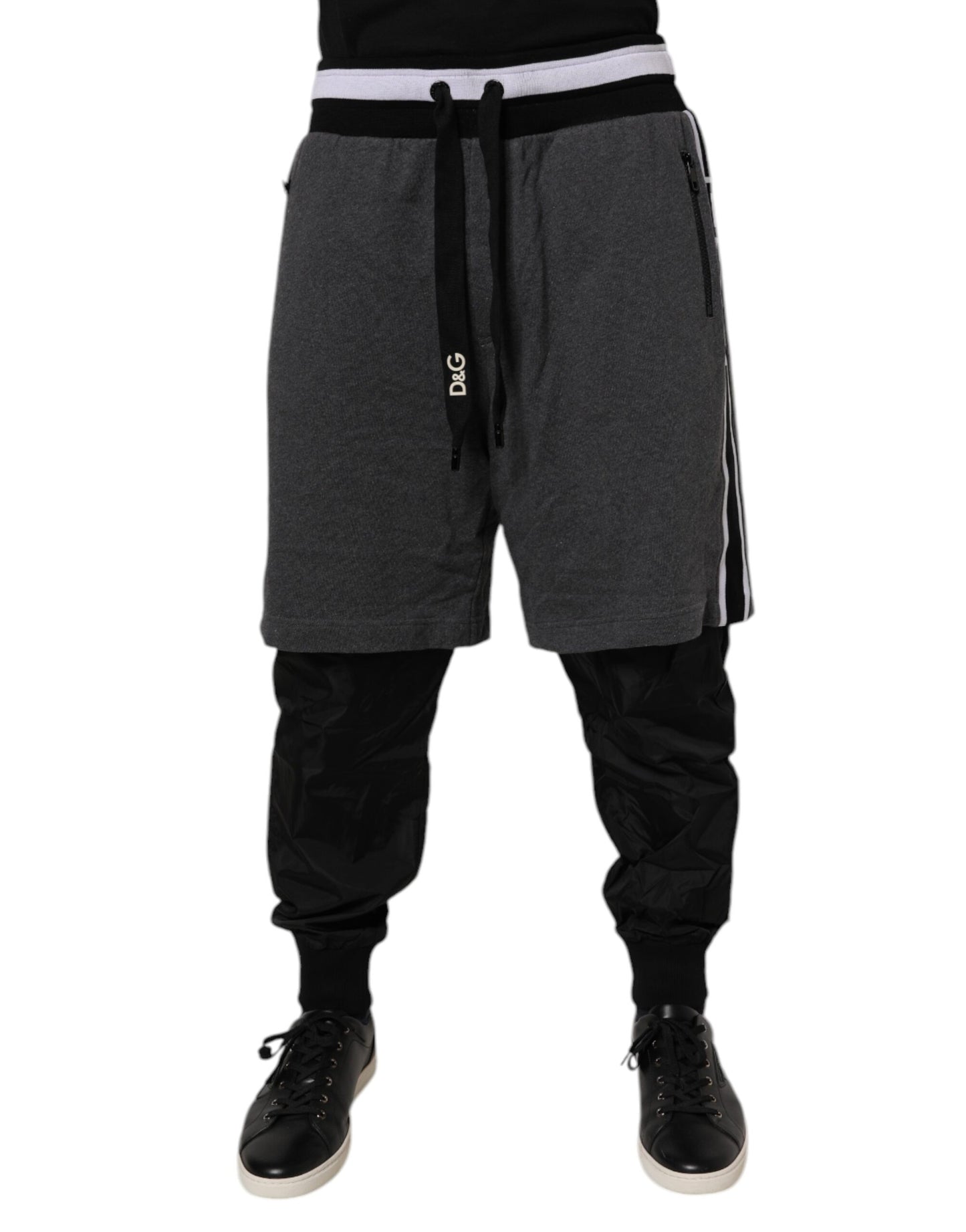 Dolce & Gabbana Black Gray Cotton Layered Men Sweatpants Pants Dolce & Gabbana