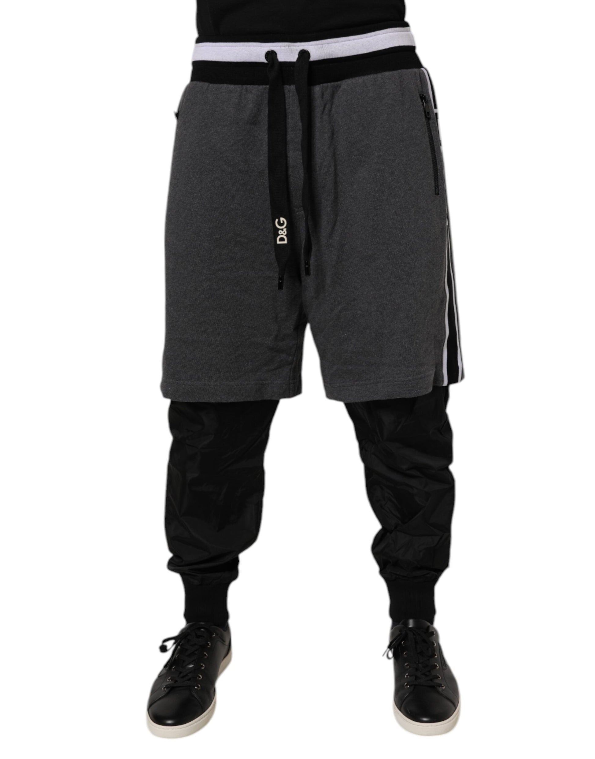 Dolce & Gabbana Black Gray Cotton Layered Men Sweatpants Pants Dolce & Gabbana