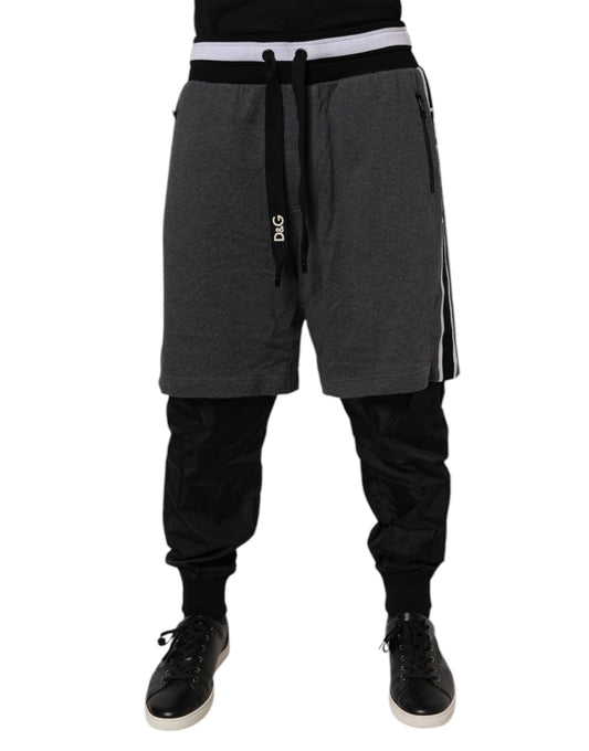 Dolce & Gabbana Black Gray Cotton Layered Men Sweatpants Pants Dolce & Gabbana