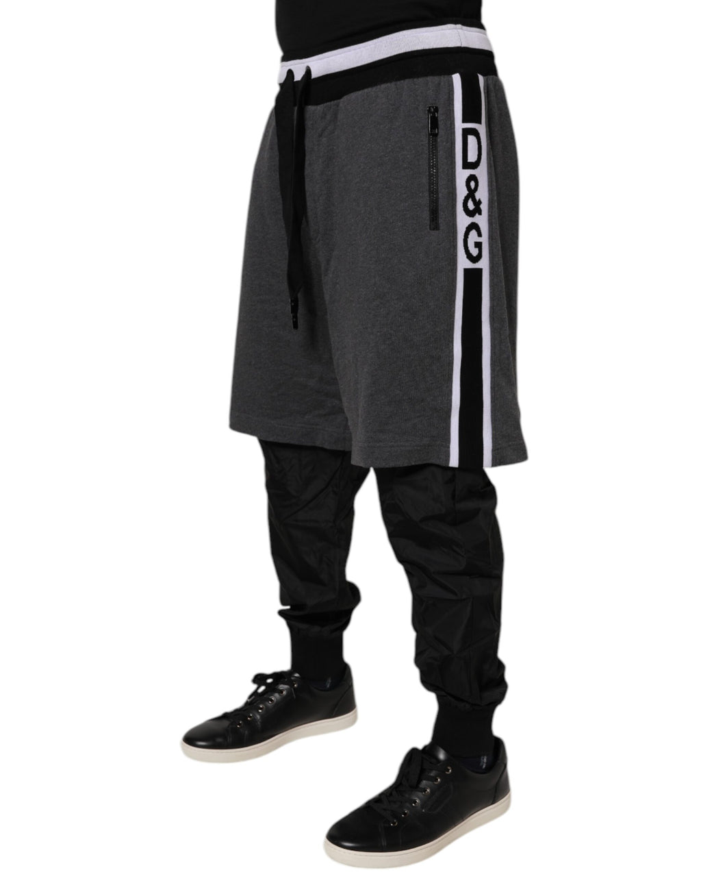 Dolce & Gabbana Black Gray Cotton Layered Men Sweatpants Pants - Eljoys Fashion 