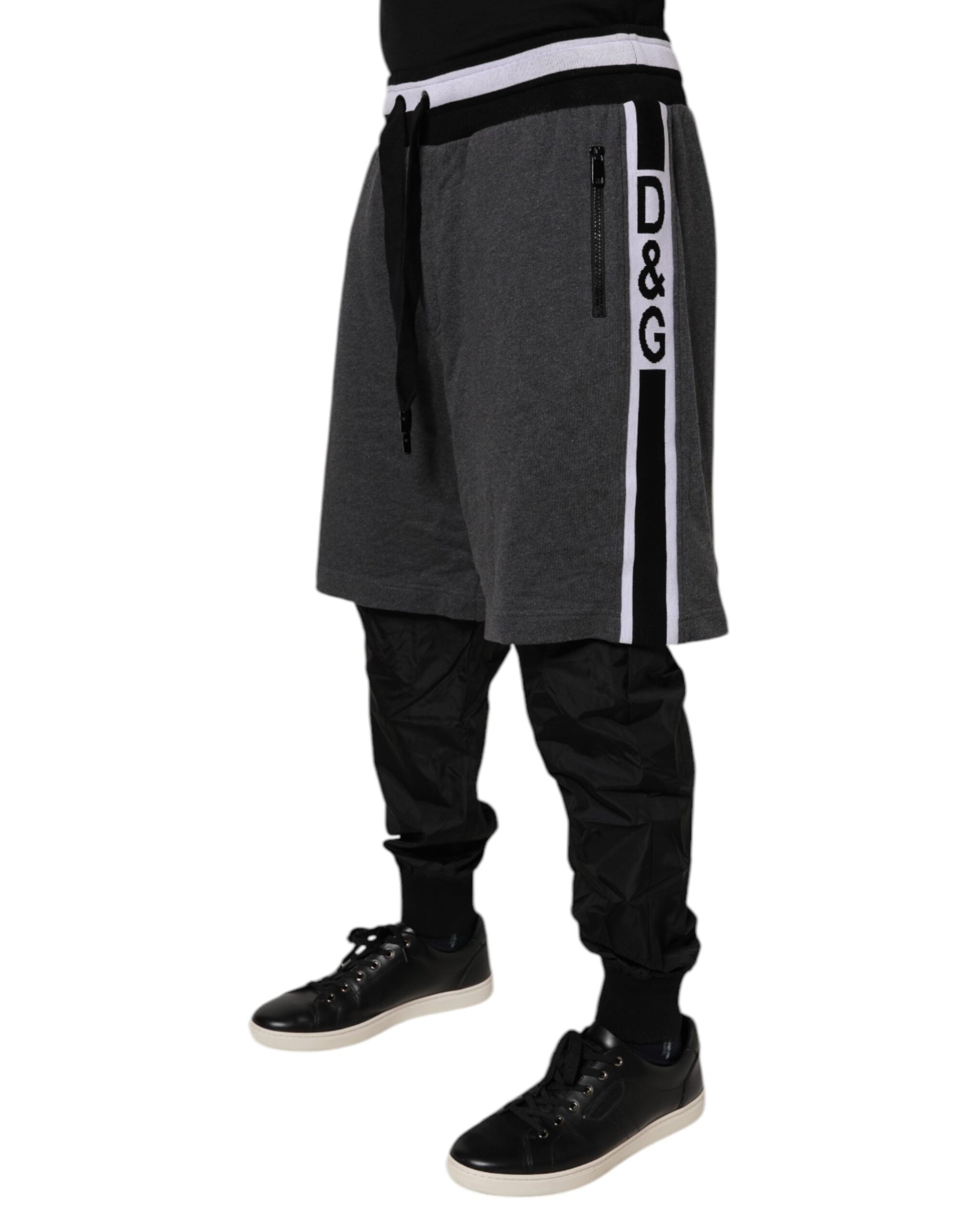 Dolce & Gabbana Black Gray Cotton Layered Men Sweatpants Pants Dolce & Gabbana