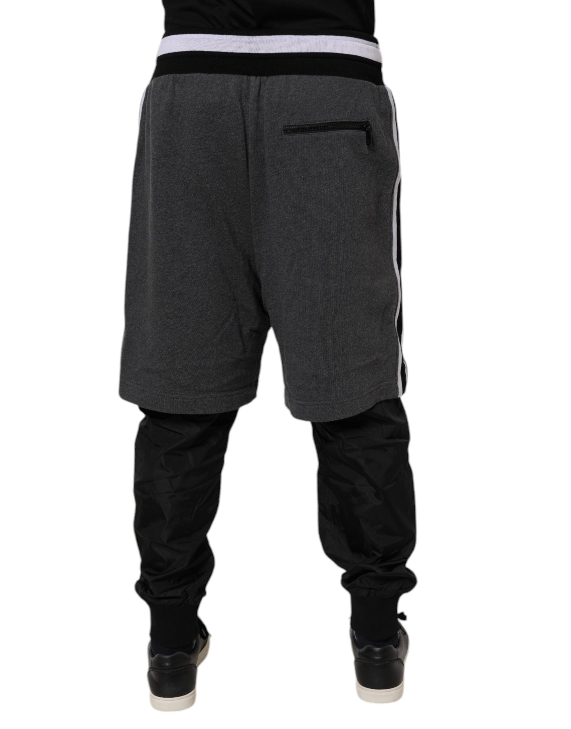 Dolce & Gabbana Black Gray Cotton Layered Men Sweatpants Pants Dolce & Gabbana