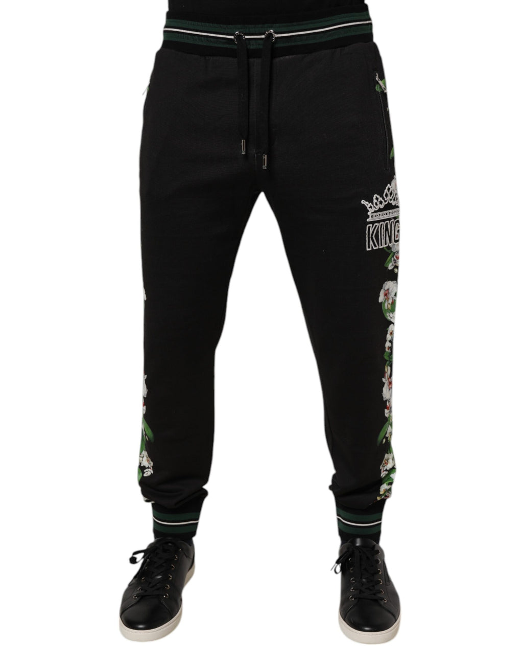 Dolce & Gabbana Black Floral King Men Jogger Sweatpants Pants - Eljoys Fashion 