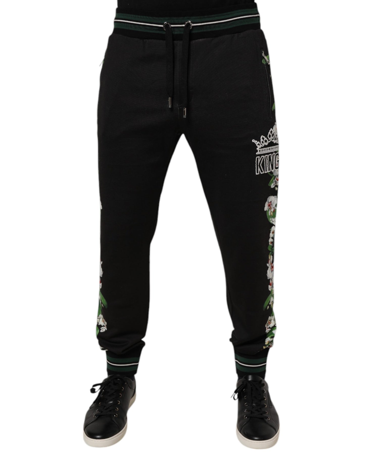 Dolce & Gabbana Black Floral King Men Jogger Sweatpants Pants Dolce & Gabbana