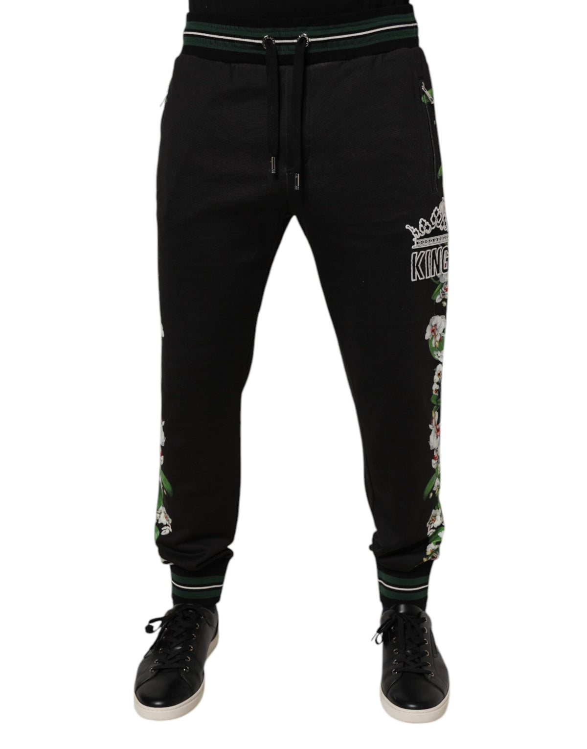 Dolce & Gabbana Black Floral King Men Jogger Sweatpants Pants - Eljoys Fashion 