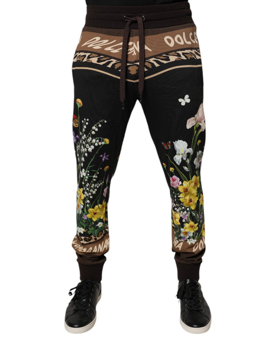 Dolce & Gabbana Black Floral Cotton Jogger Sweatpants Pants Dolce & Gabbana