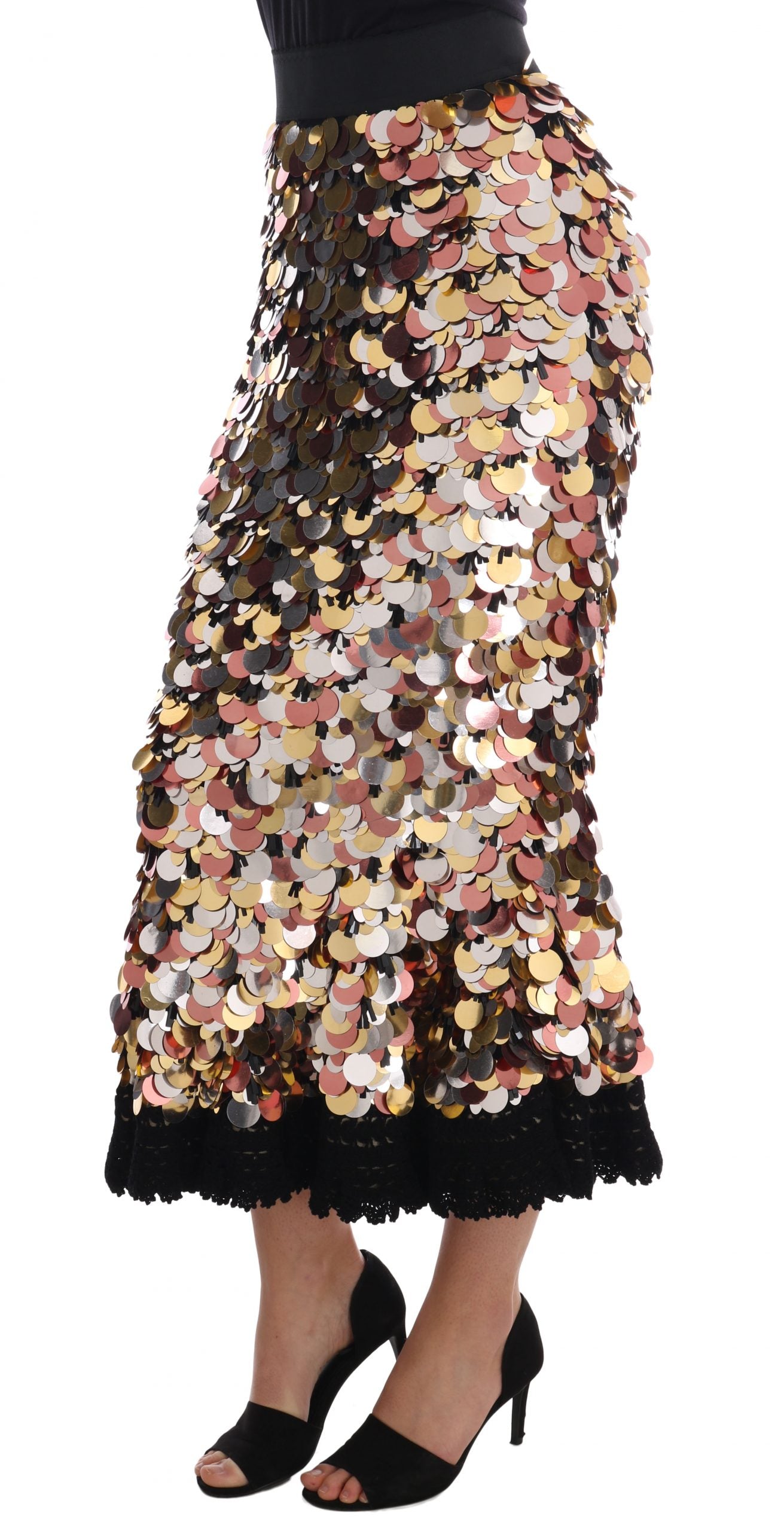 Dolce & Gabbana Gold Sequined Peplum High Waist Skirt Dolce & Gabbana