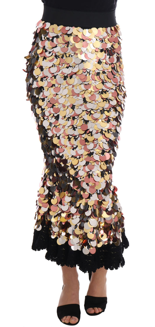 Dolce & Gabbana Gold Sequined Peplum High Waist Skirt Dolce & Gabbana