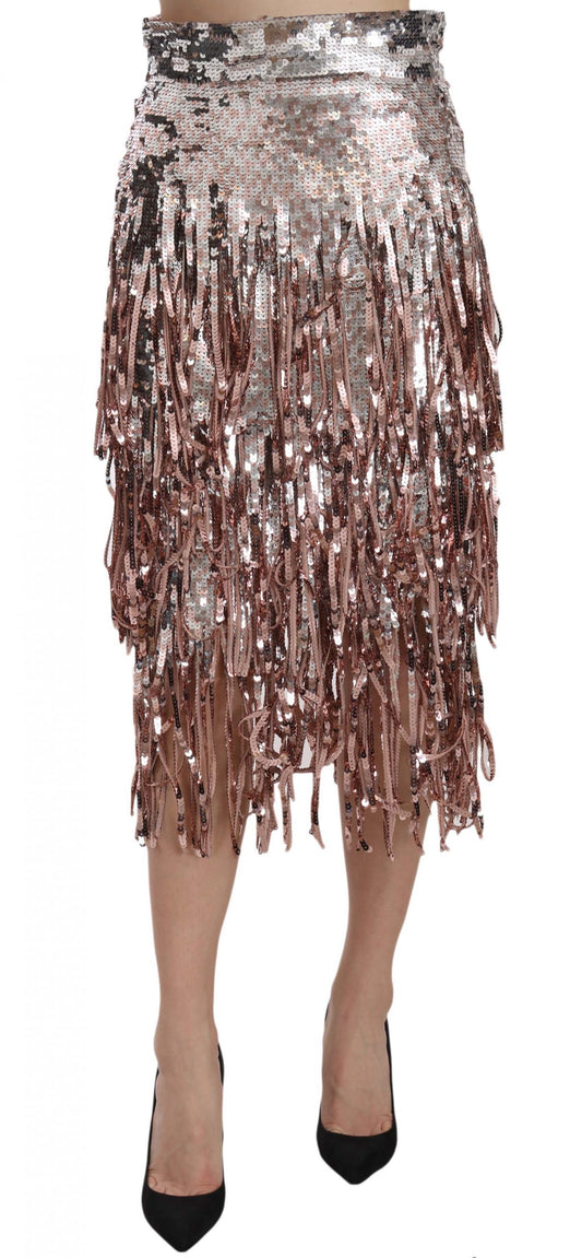 Dolce & Gabbana Sequin Embellished Fringe Midi Pencil Skirt Dolce & Gabbana