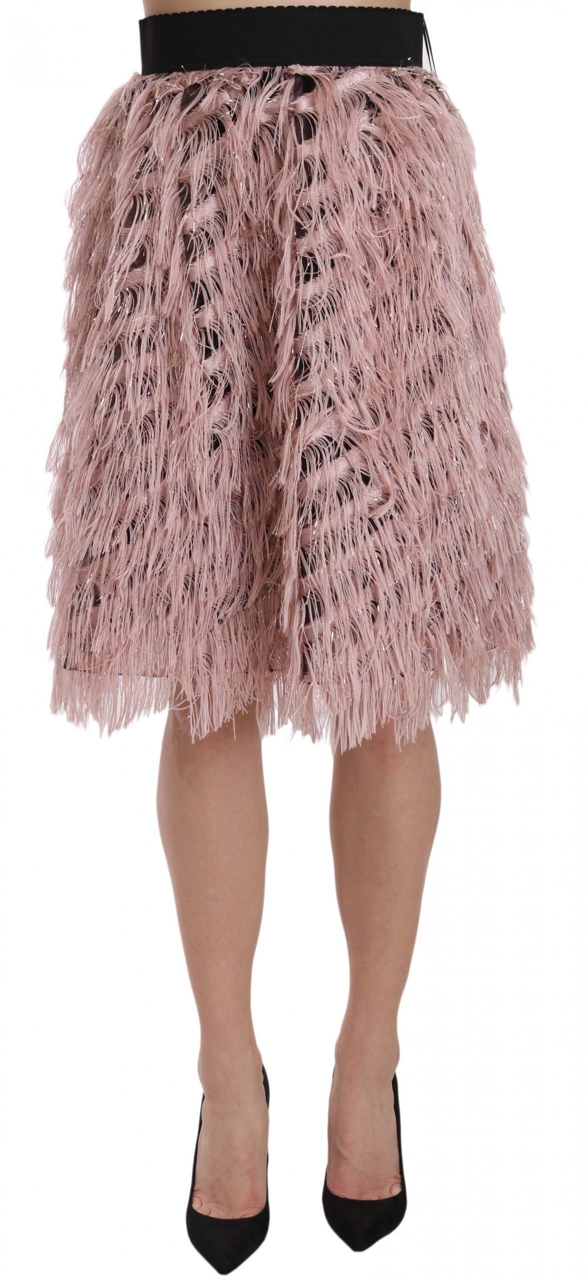 Dolce & Gabbana Pink Gold Fringe Metallic Pencil A-line Skirt Dolce & Gabbana