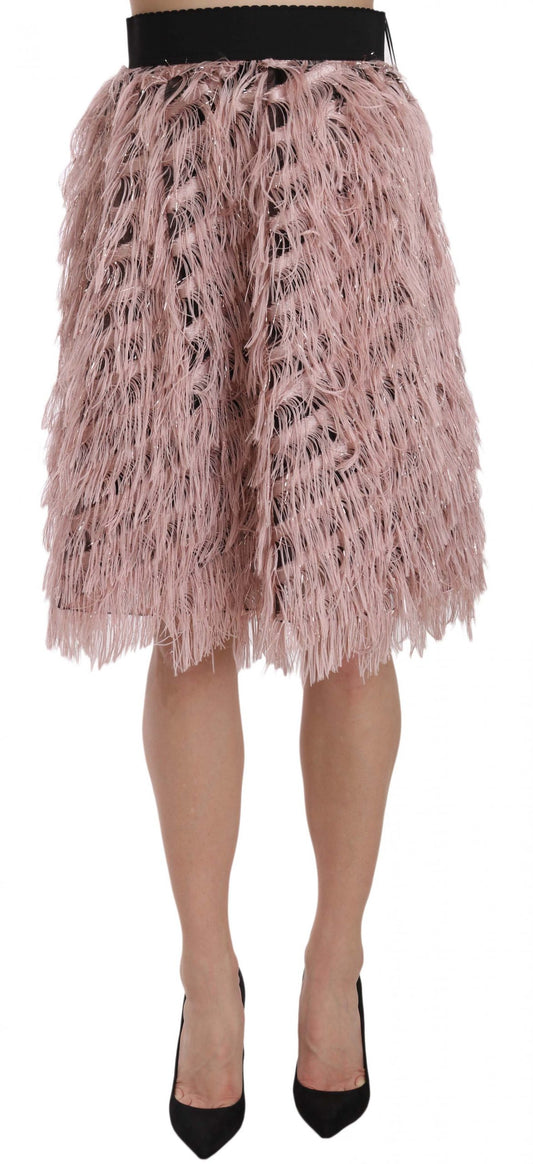Dolce & Gabbana Pink Gold Fringe Metallic Pencil A-line Skirt Dolce & Gabbana