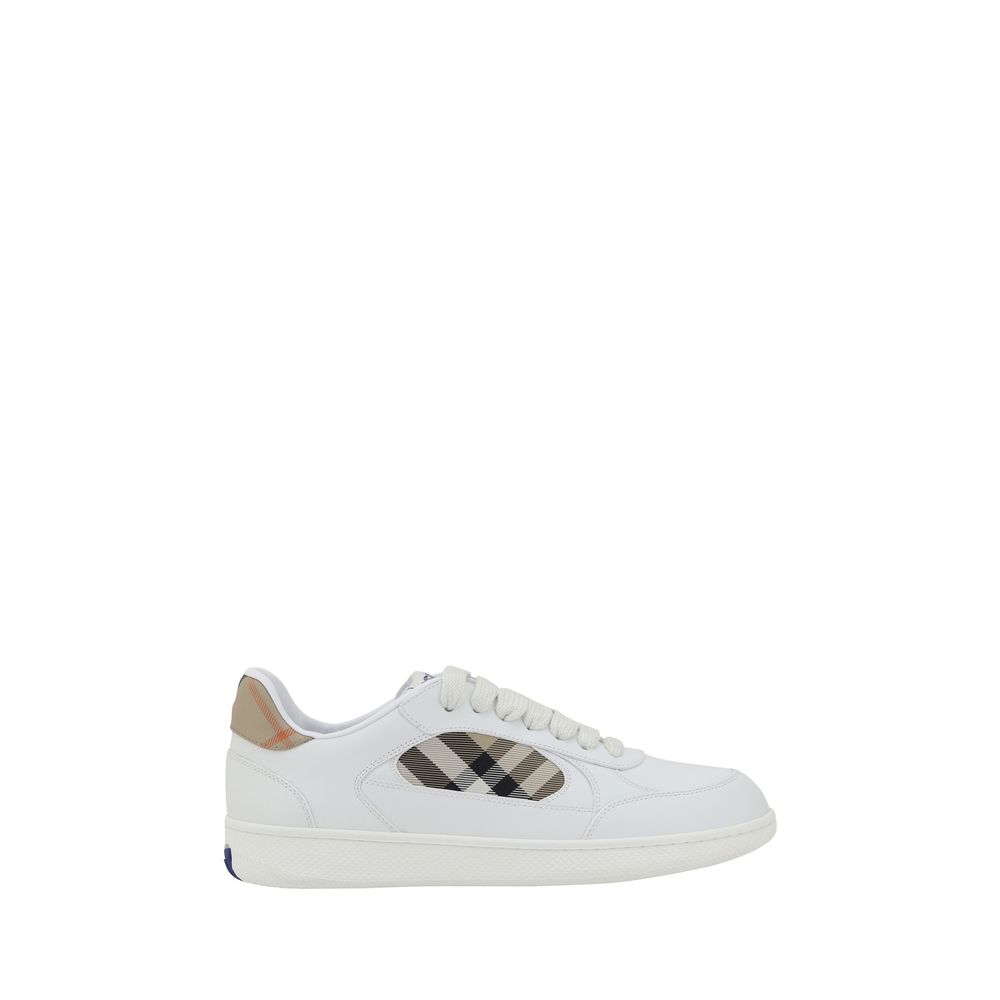Burberry white calf leather Bos Taurus low top sneakers with sleek design and subtle branding, perfect for casual wear.