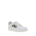 Burberry white calf leather Bos Taurus low top sneakers showing sleek leather design and classic low-profile style.