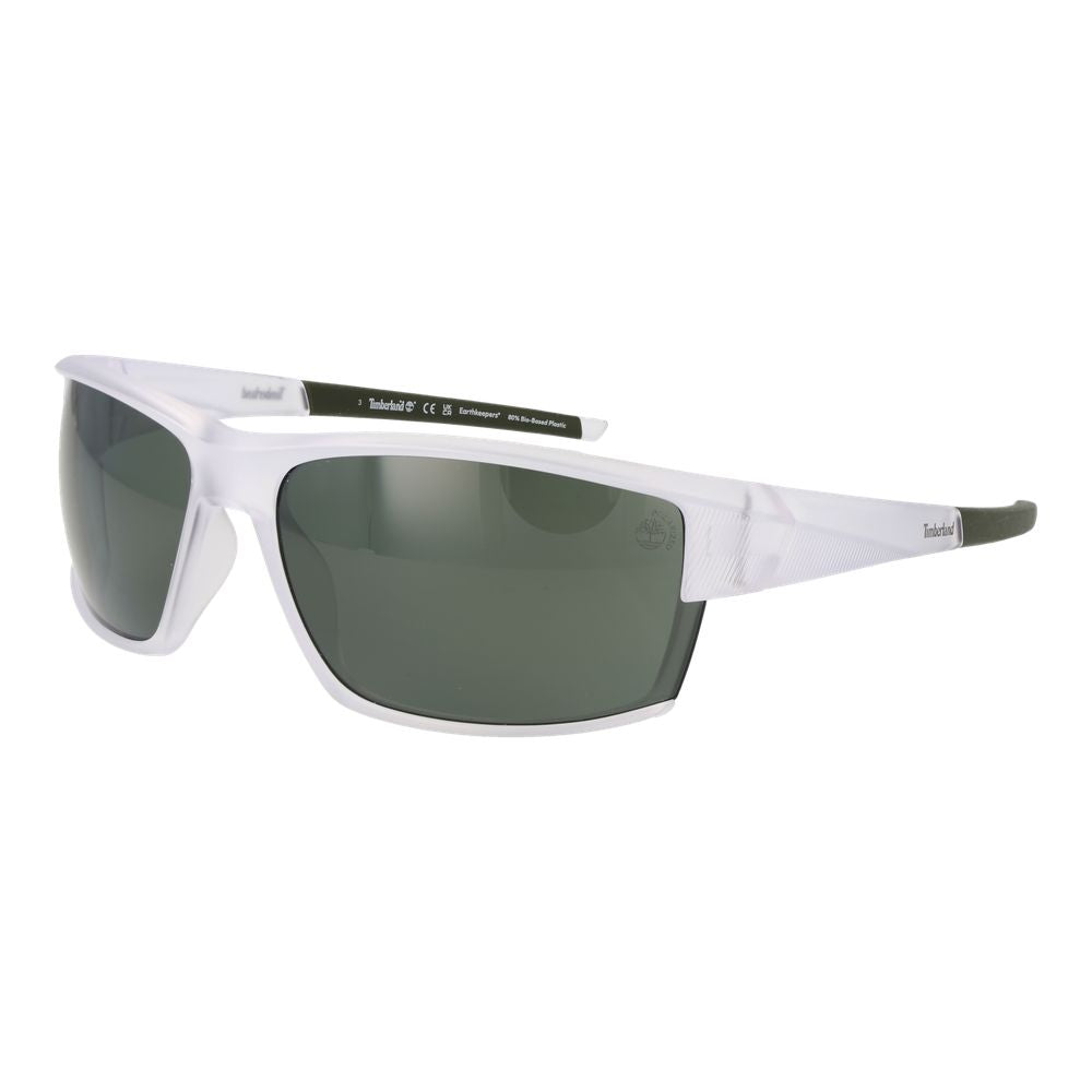 Timberland white plastic sunglasses with rectangular frames and tinted lenses, stylish outdoor eyewear.