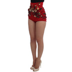 Dolce & Gabbana Red Silk Crystal Roses Shorts