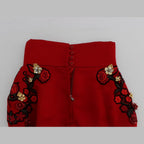Dolce & Gabbana Red Silk Crystal Roses Shorts