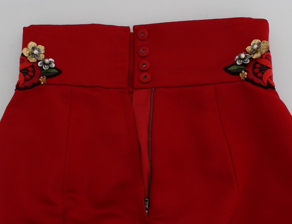 Dolce & Gabbana Red Silk Crystal Roses Shorts Dolce & Gabbana