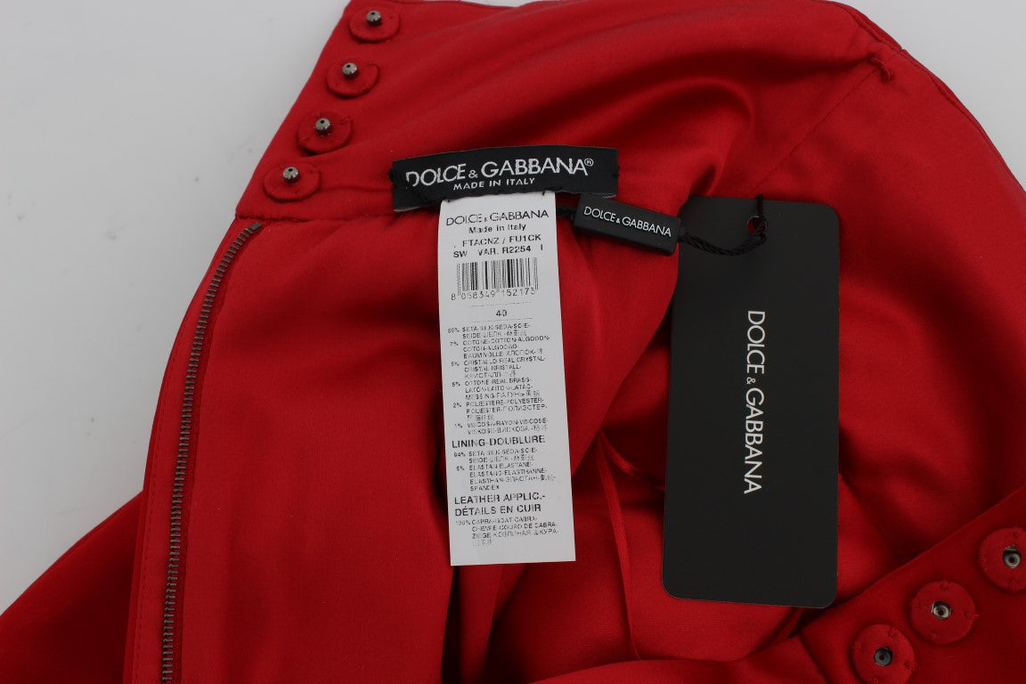 Dolce & Gabbana Red Silk Crystal Roses Shorts Dolce & Gabbana