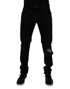 Dolce & Gabbana Black Cotton Tattered Skinny Men Denim Jeans - Eljoys Fashion 