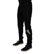 Dolce & Gabbana Black Cotton Tattered Skinny Men Denim Jeans - Eljoys Fashion 