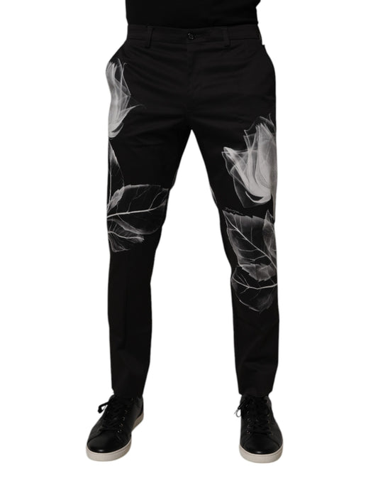 Dolce & Gabbana Black Cotton Floral Skinny Dress Pants Dolce & Gabbana