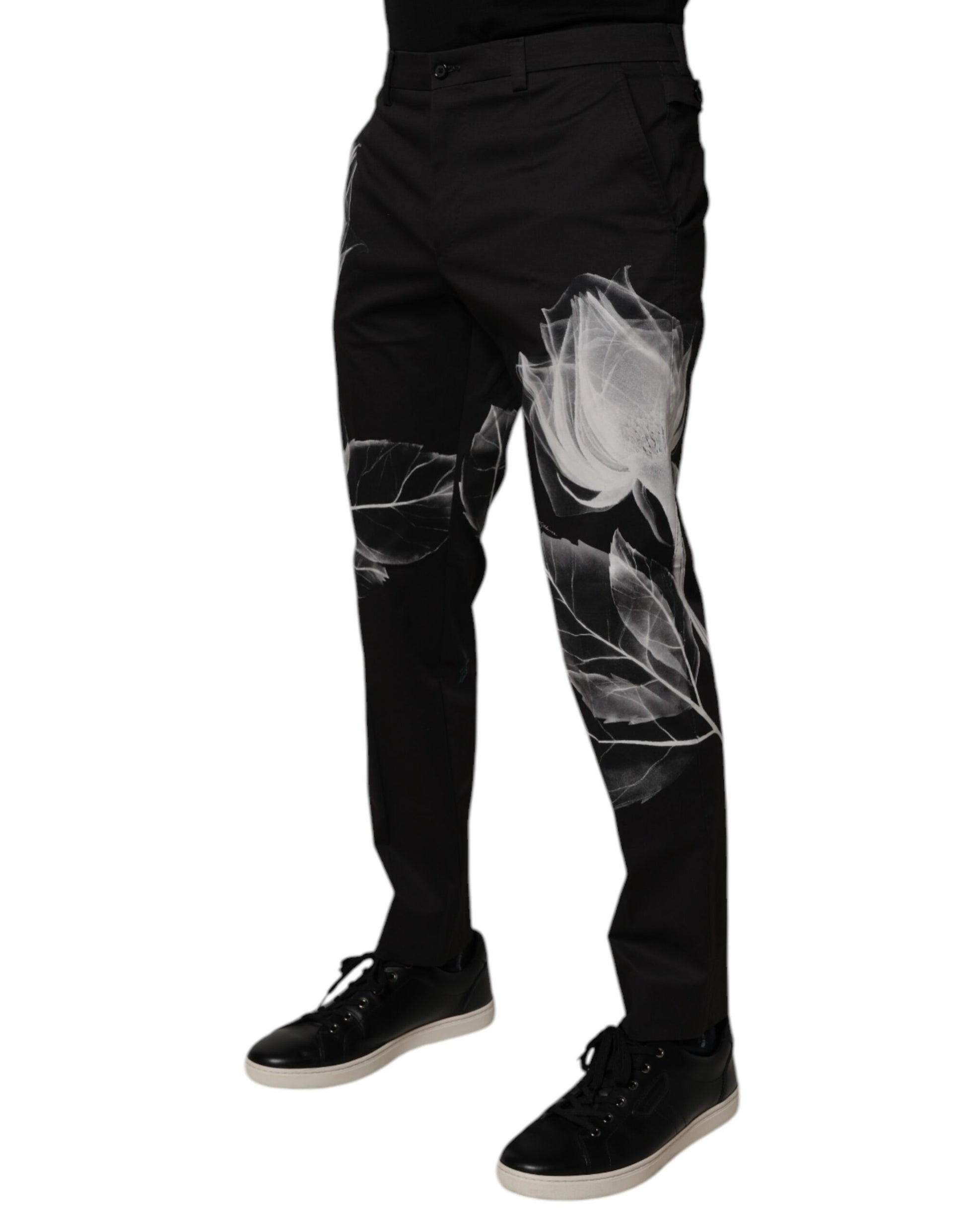 Dolce & Gabbana Black Cotton Floral Skinny Dress Pants Dolce & Gabbana