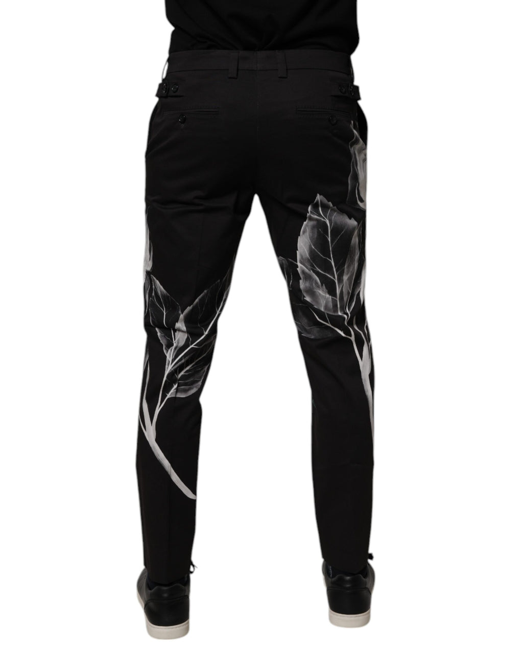 Dolce & Gabbana Black Cotton Floral Skinny Dress Pants - Eljoys Fashion 