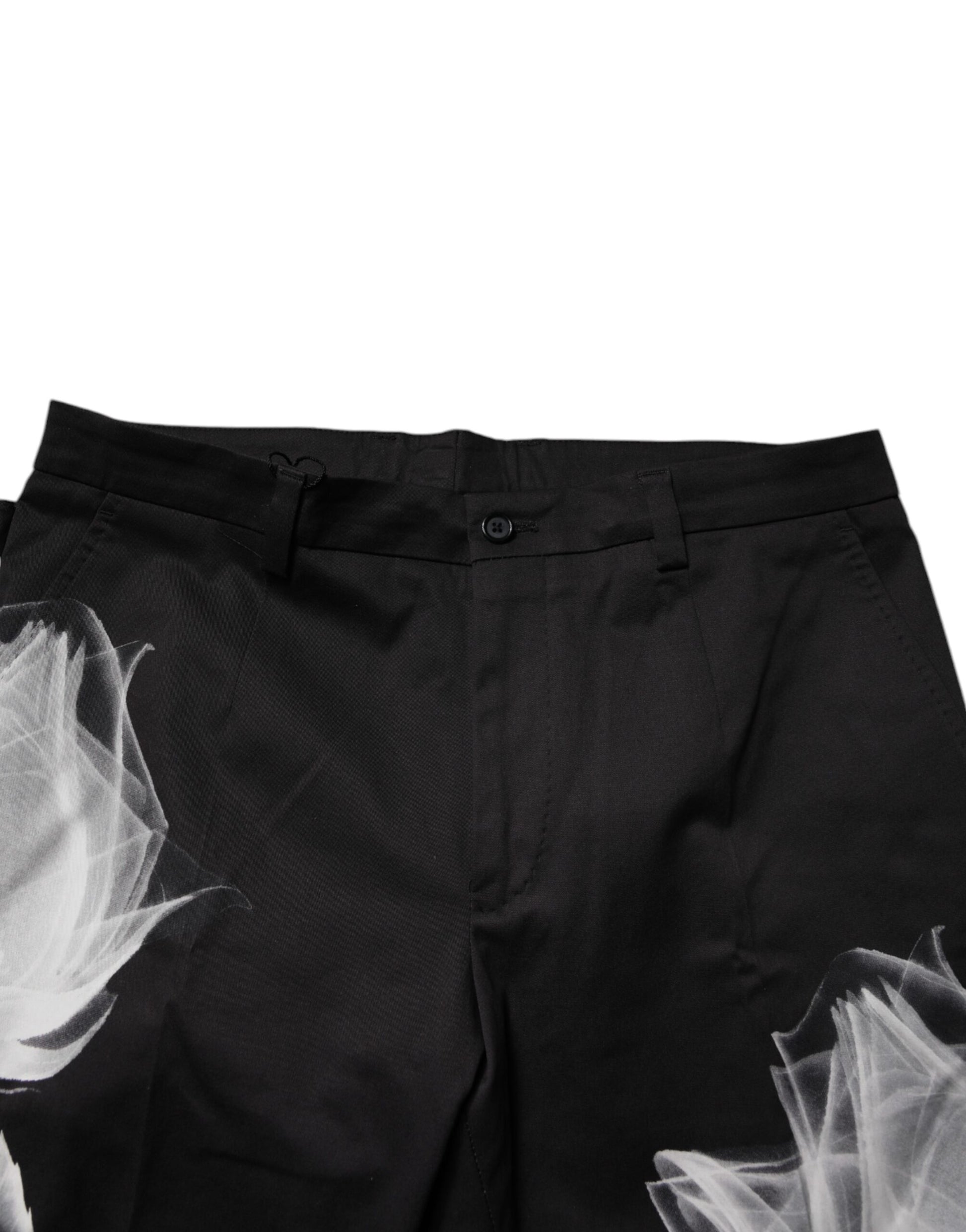 Dolce & Gabbana Black Cotton Floral Skinny Dress Pants Dolce & Gabbana