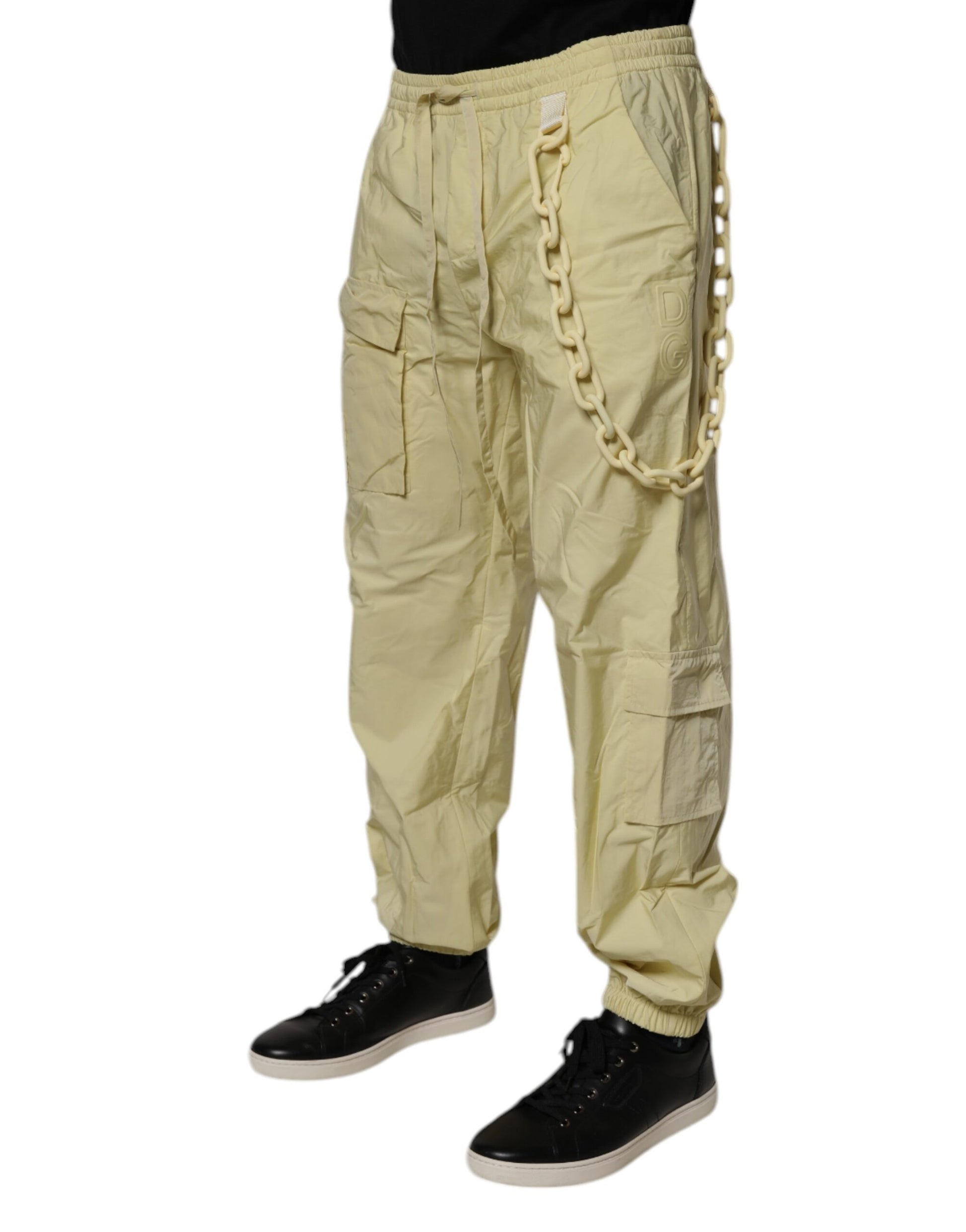 Dolce & Gabbana Yellow Nylon Cargo Chain Men Jogger Pants Dolce & Gabbana
