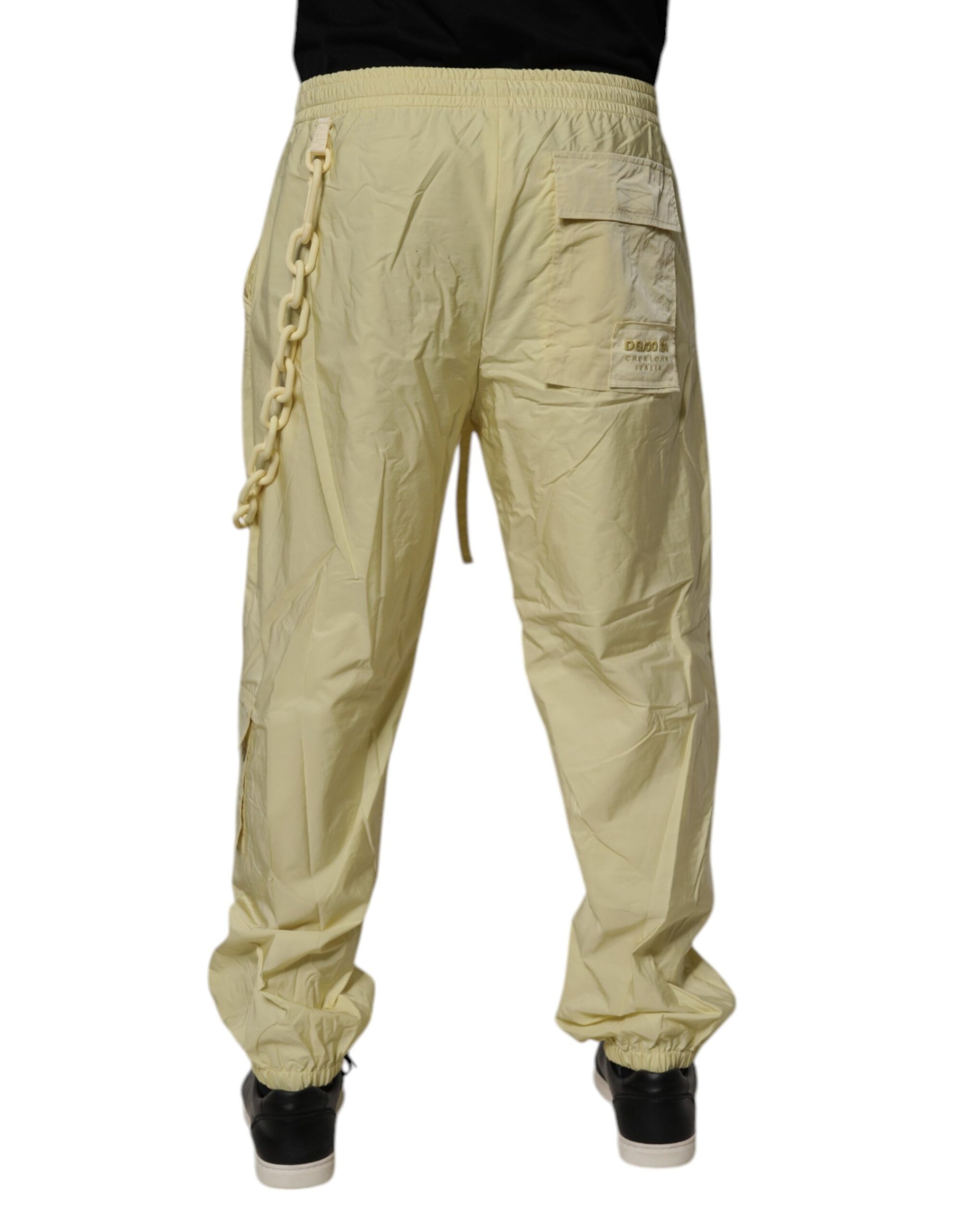 Dolce & Gabbana Yellow Nylon Cargo Chain Men Jogger Pants Dolce & Gabbana