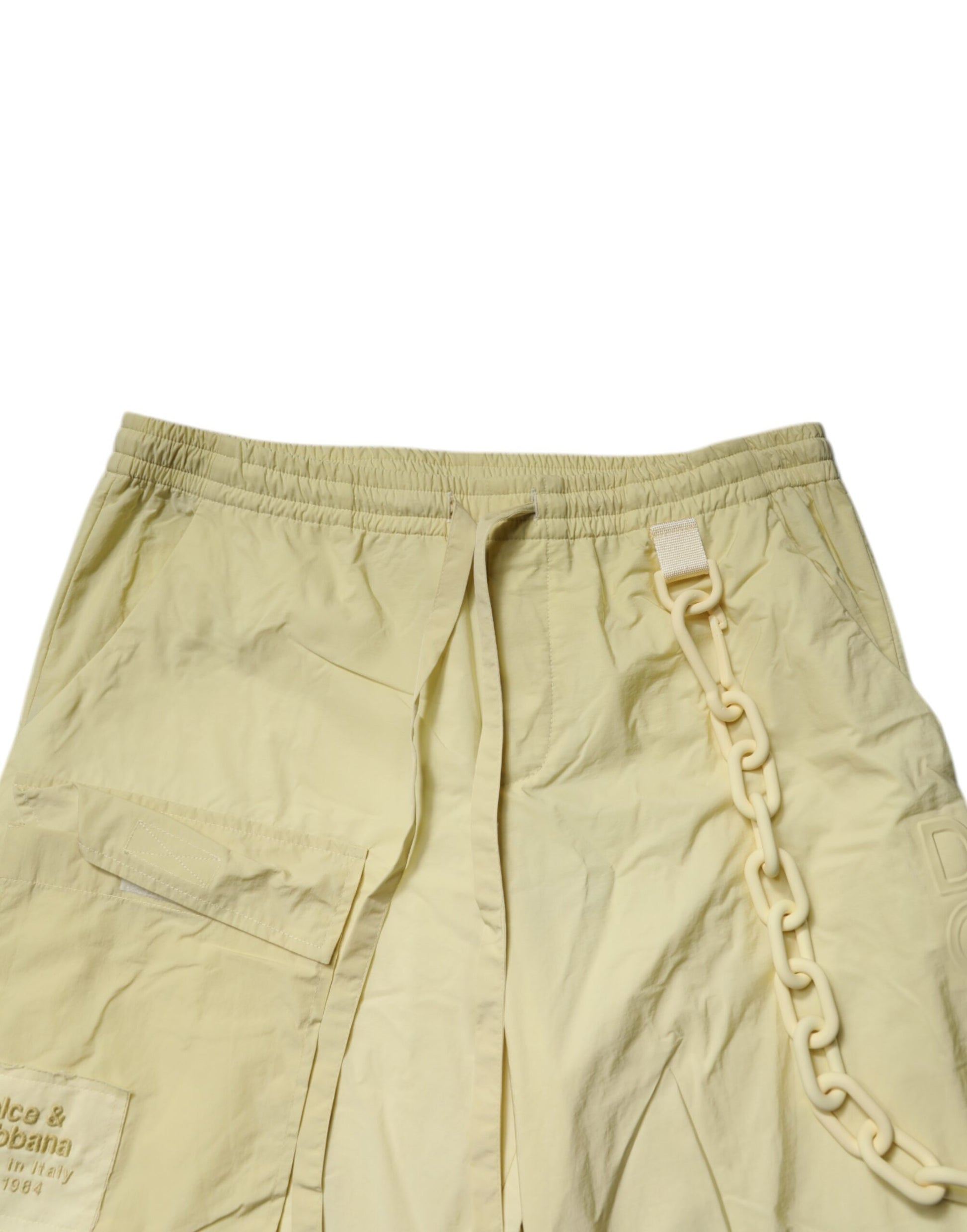 Dolce & Gabbana Yellow Nylon Cargo Chain Men Jogger Pants Dolce & Gabbana