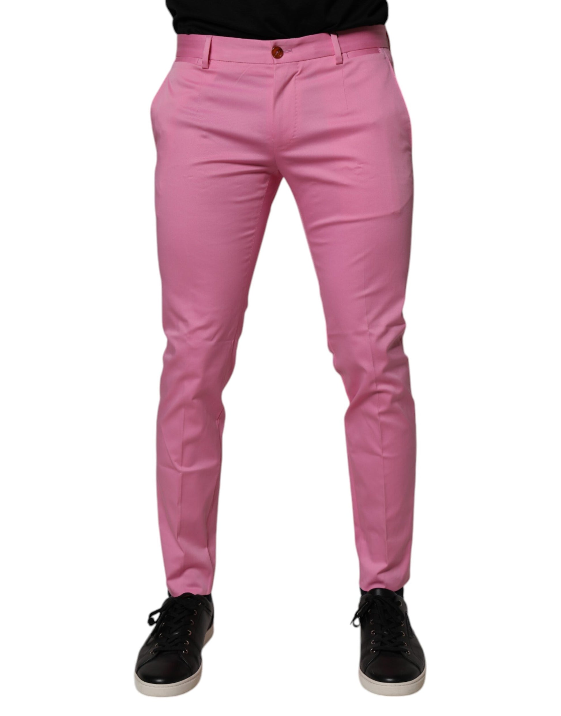 Dolce & Gabbana Pink Cotton Slim Fit Men Dress Formal Pants Dolce & Gabbana