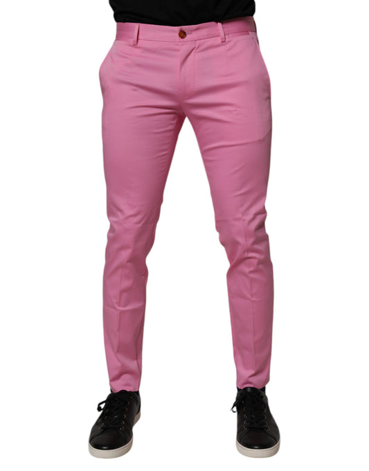 Dolce & Gabbana Pink Cotton Slim Fit Men Dress Formal Pants Dolce & Gabbana