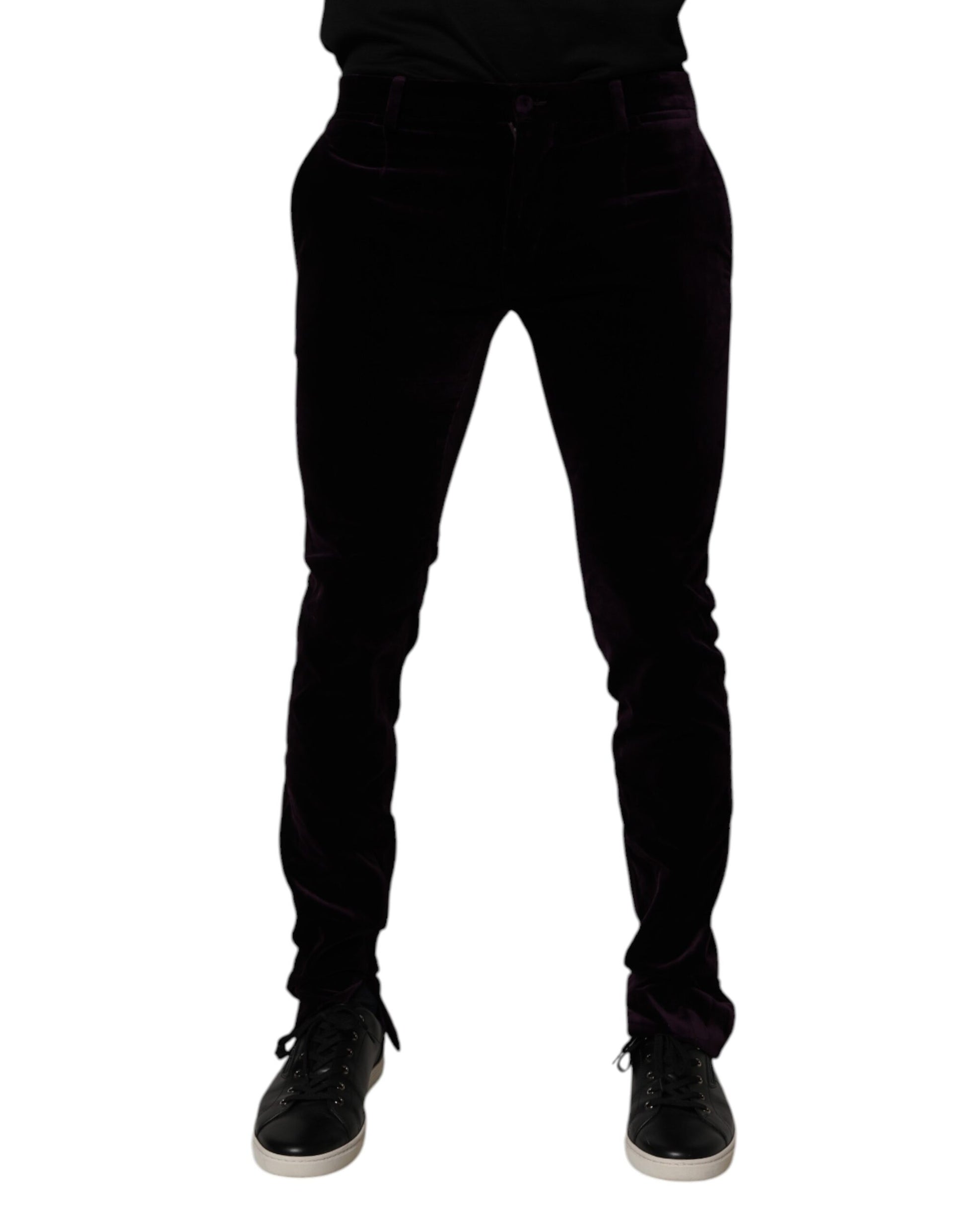 Dolce & Gabbana Violet Velvet Cotton Men Dress Formal Pants Dolce & Gabbana