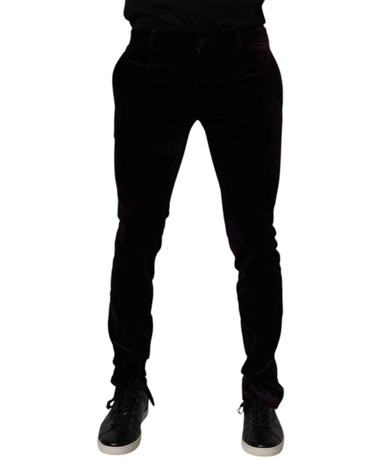 Dolce & Gabbana Violet Velvet Cotton Men Dress Formal Pants Dolce & Gabbana